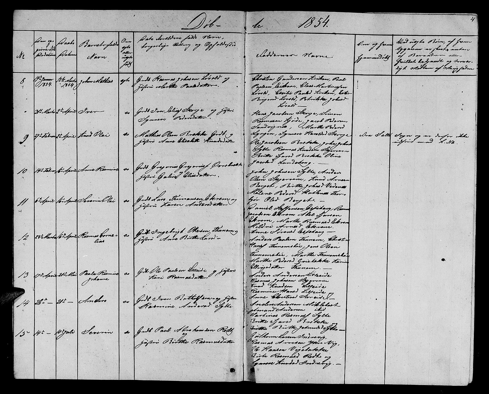 Ministerialprotokoller, klokkerbøker og fødselsregistre - Møre og Romsdal, AV/SAT-A-1454/501/L0015: Parish register (copy) no. 501C01, 1854-1867, p. 4