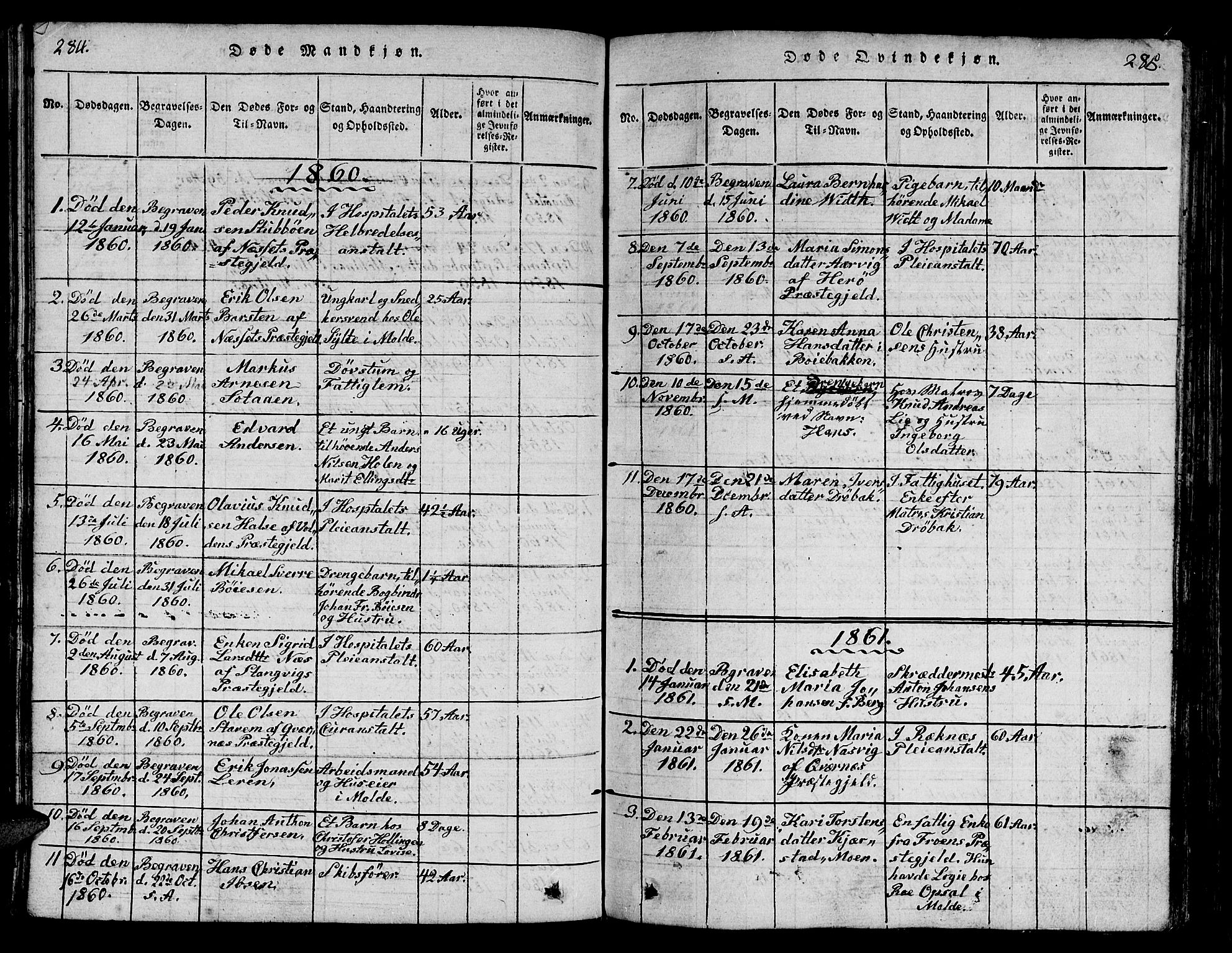 Ministerialprotokoller, klokkerbøker og fødselsregistre - Møre og Romsdal, SAT/A-1454/558/L0700: Parish register (copy) no. 558C01, 1818-1868, p. 284-285