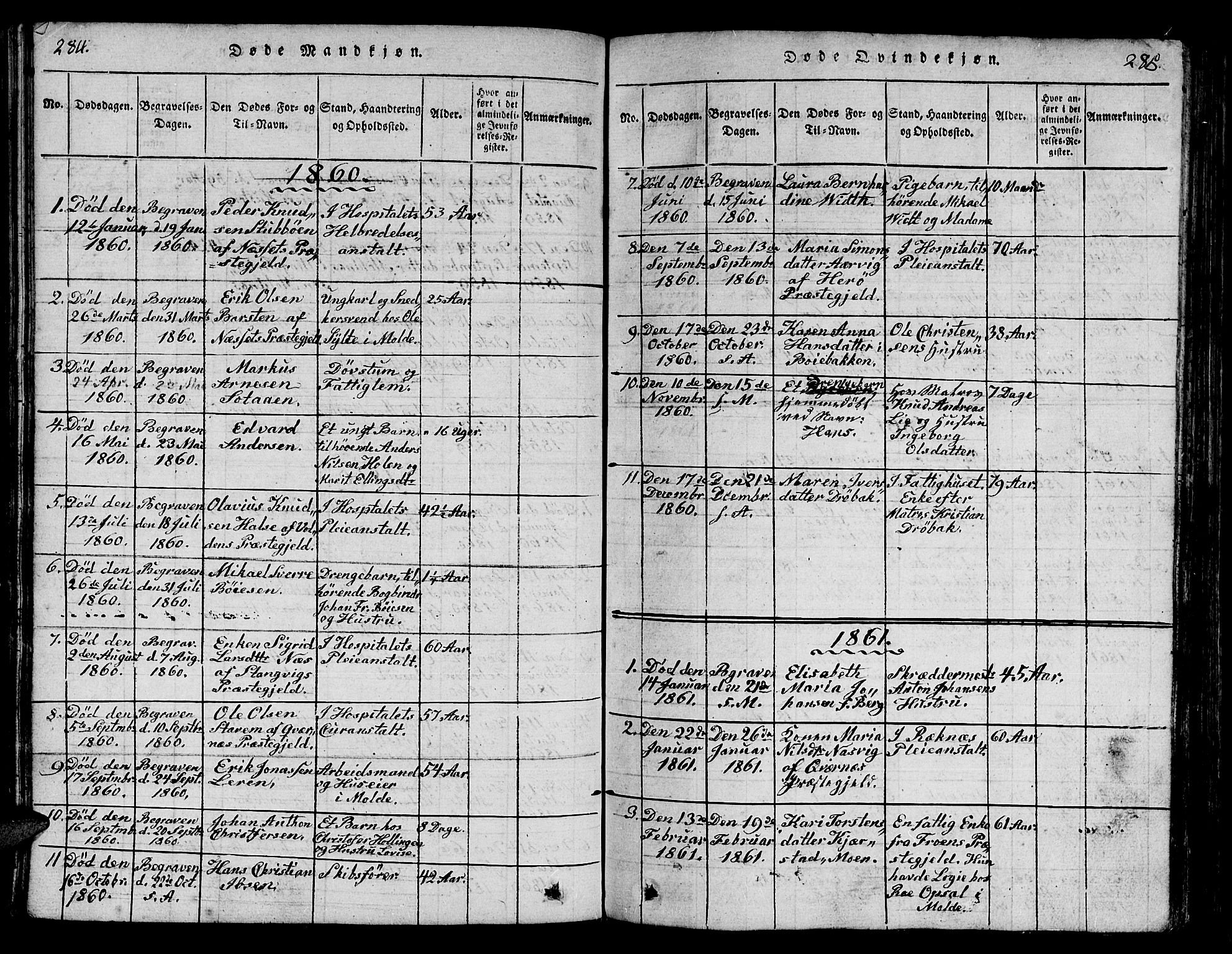 Ministerialprotokoller, klokkerbøker og fødselsregistre - Møre og Romsdal, AV/SAT-A-1454/558/L0700: Parish register (copy) no. 558C01, 1818-1868, p. 284-285