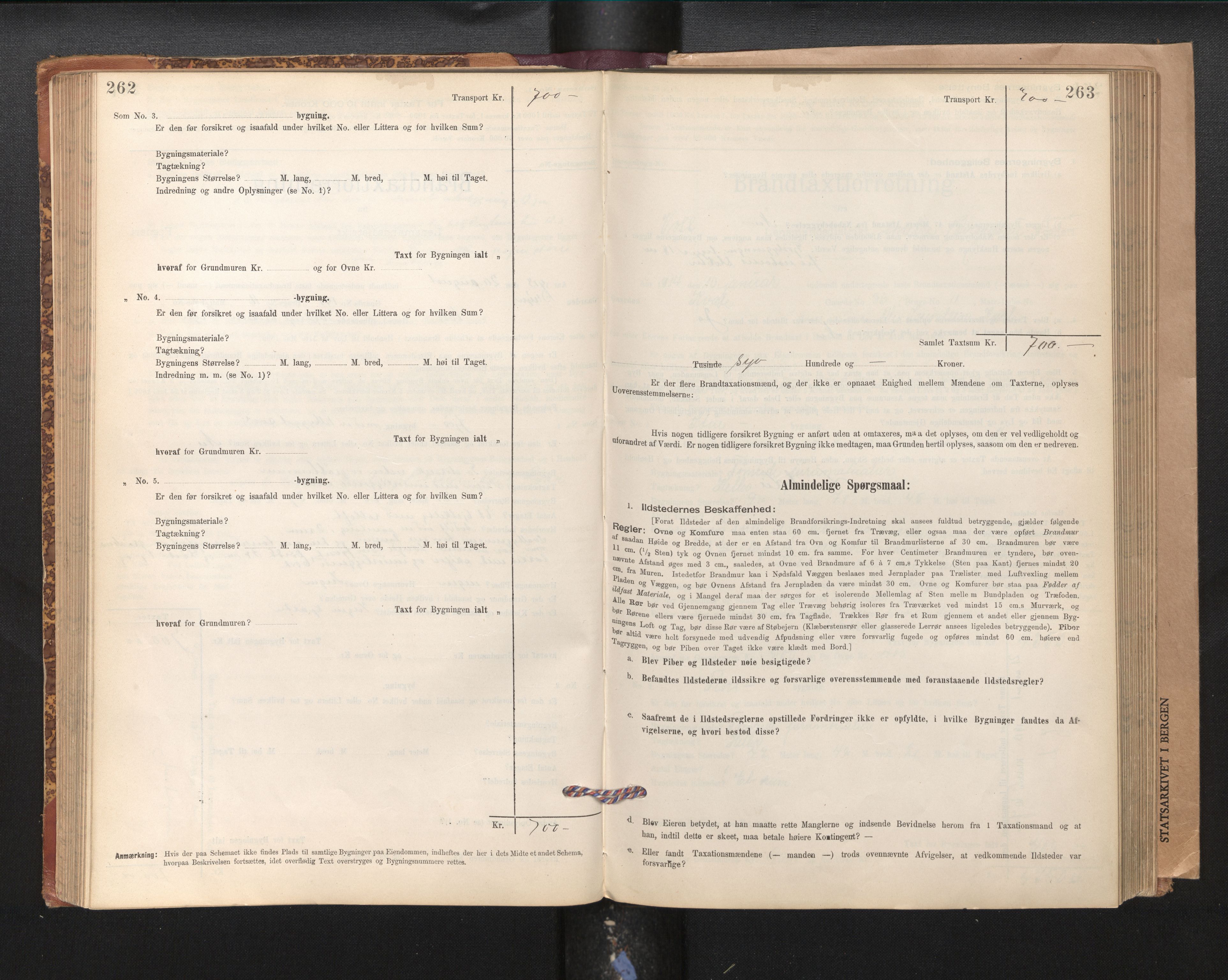 Lensmannen i Voss, SAB/A-35801/0012/L0008: Branntakstprotokoll, skjematakst, 1895-1945, p. 262-263