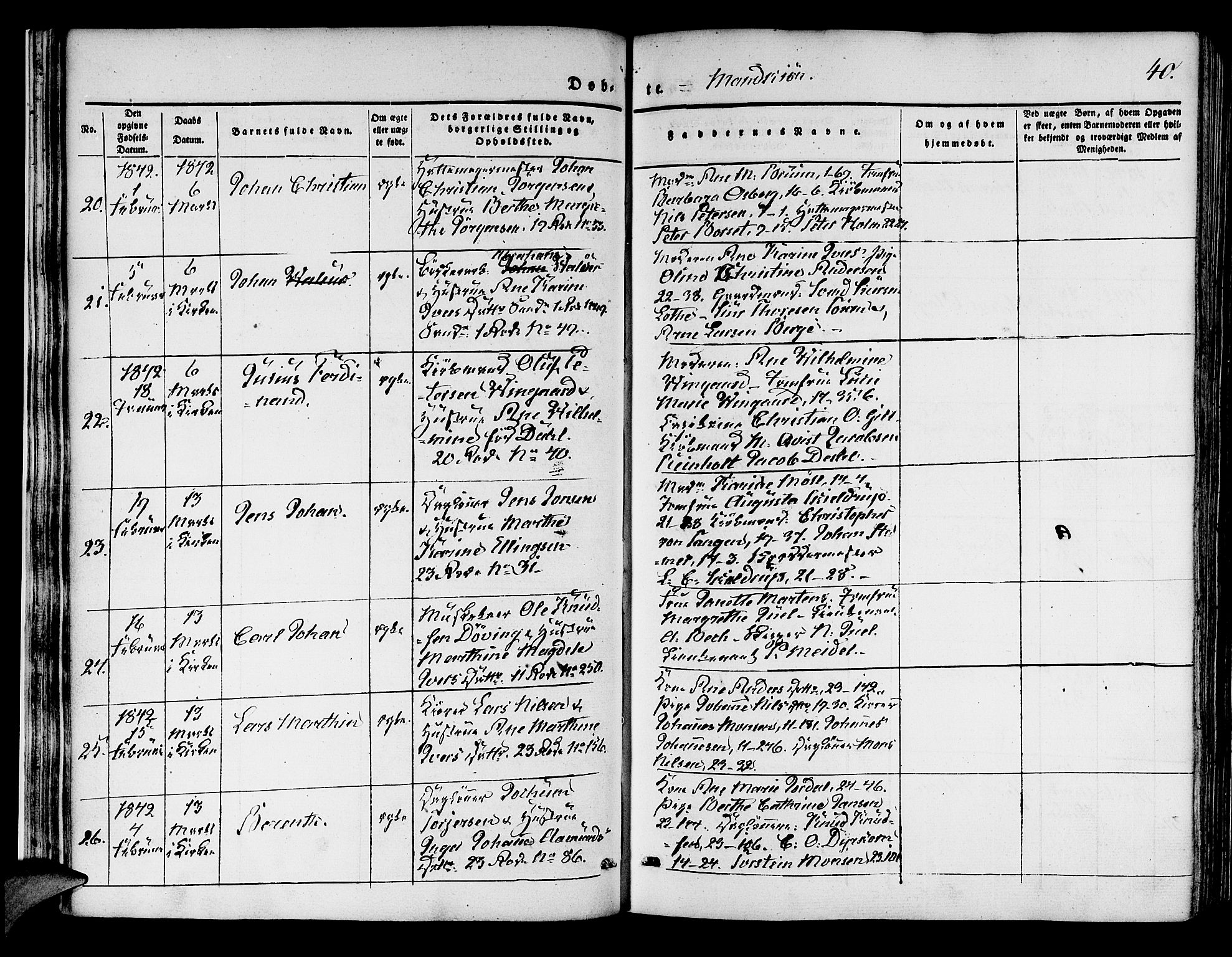 Korskirken sokneprestembete, SAB/A-76101/H/Hab: Parish register (copy) no. B 1, 1839-1847, p. 40