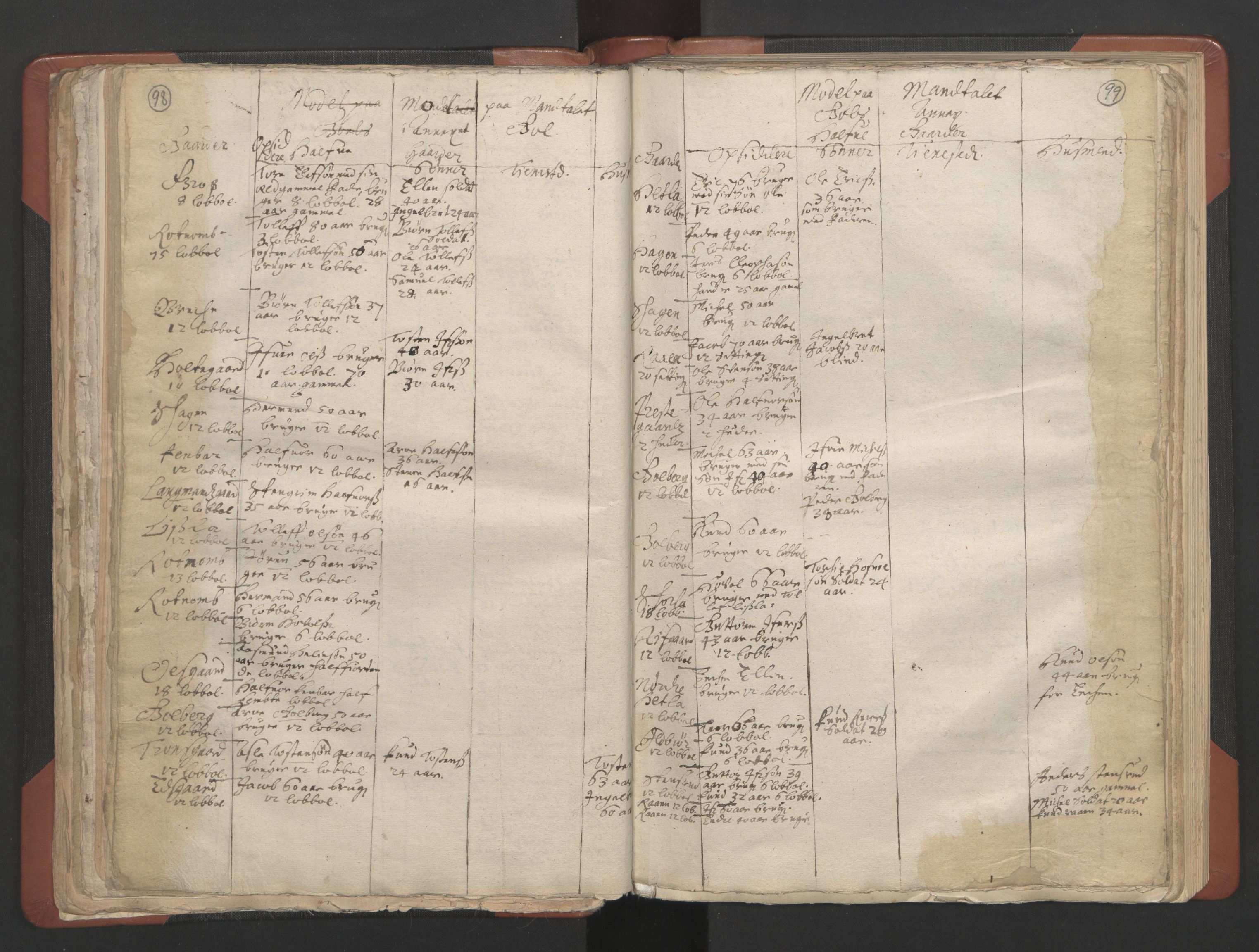 RA, Vicar's Census 1664-1666, no. 8: Valdres deanery, 1664-1666, p. 98-99