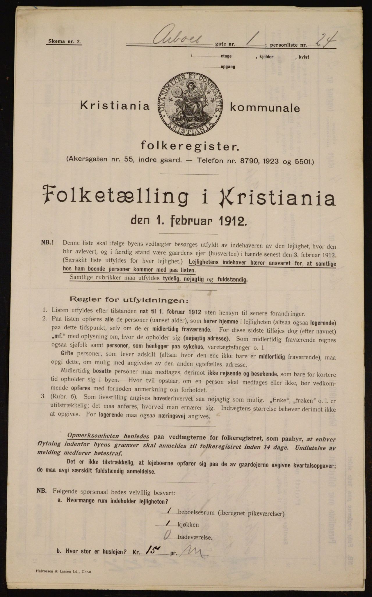 OBA, Municipal Census 1912 for Kristiania, 1912, p. 1689