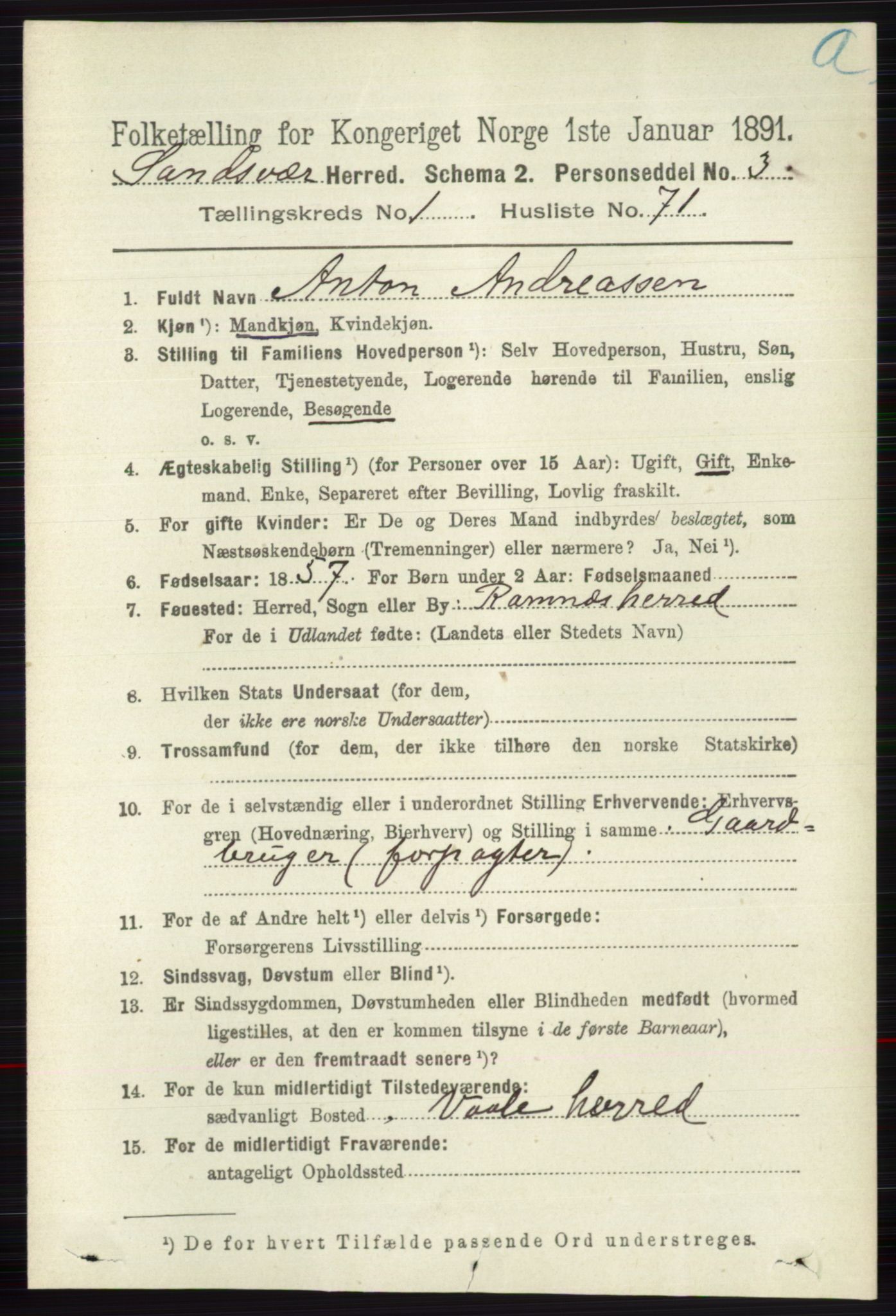 RA, 1891 census for 0629 Sandsvær, 1891, p. 575