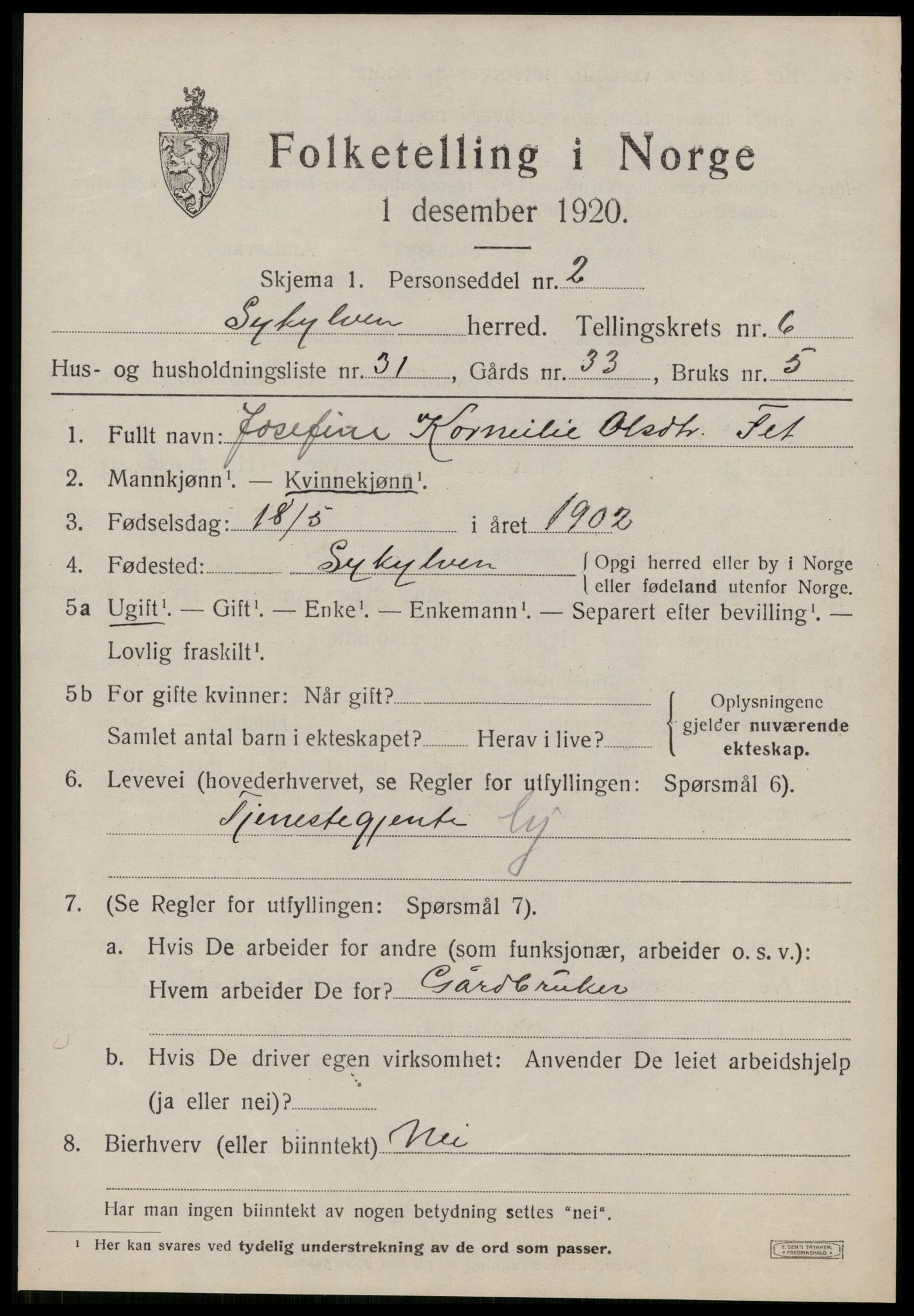 SAT, 1920 census for Sykkylven, 1920, p. 3997