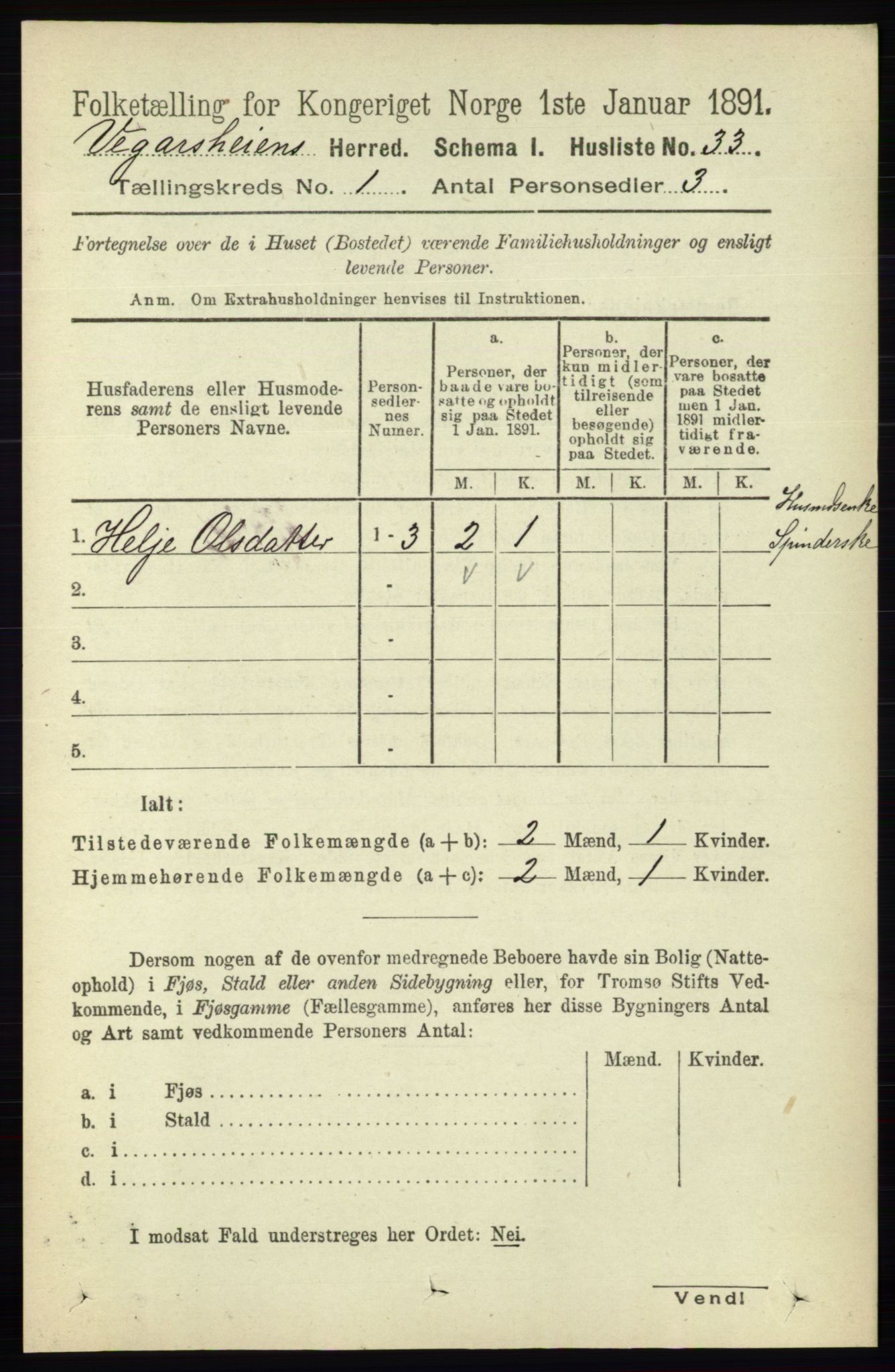 RA, 1891 census for 0912 Vegårshei, 1891, p. 61