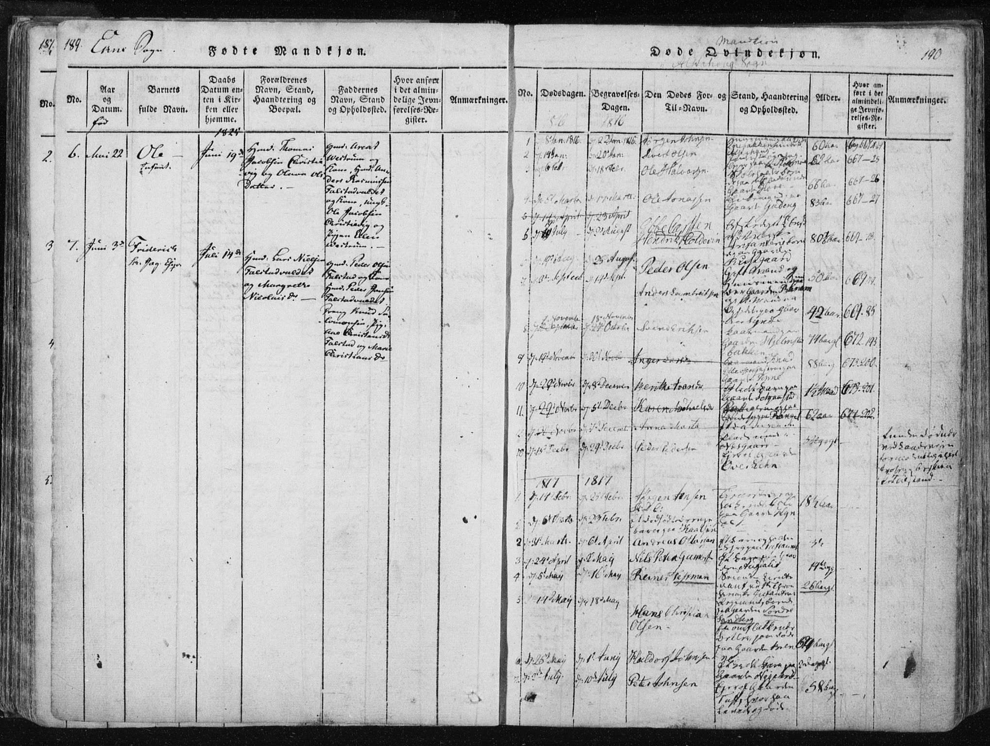 Ministerialprotokoller, klokkerbøker og fødselsregistre - Nord-Trøndelag, AV/SAT-A-1458/717/L0148: Parish register (official) no. 717A04 /1, 1816-1825, p. 189-190