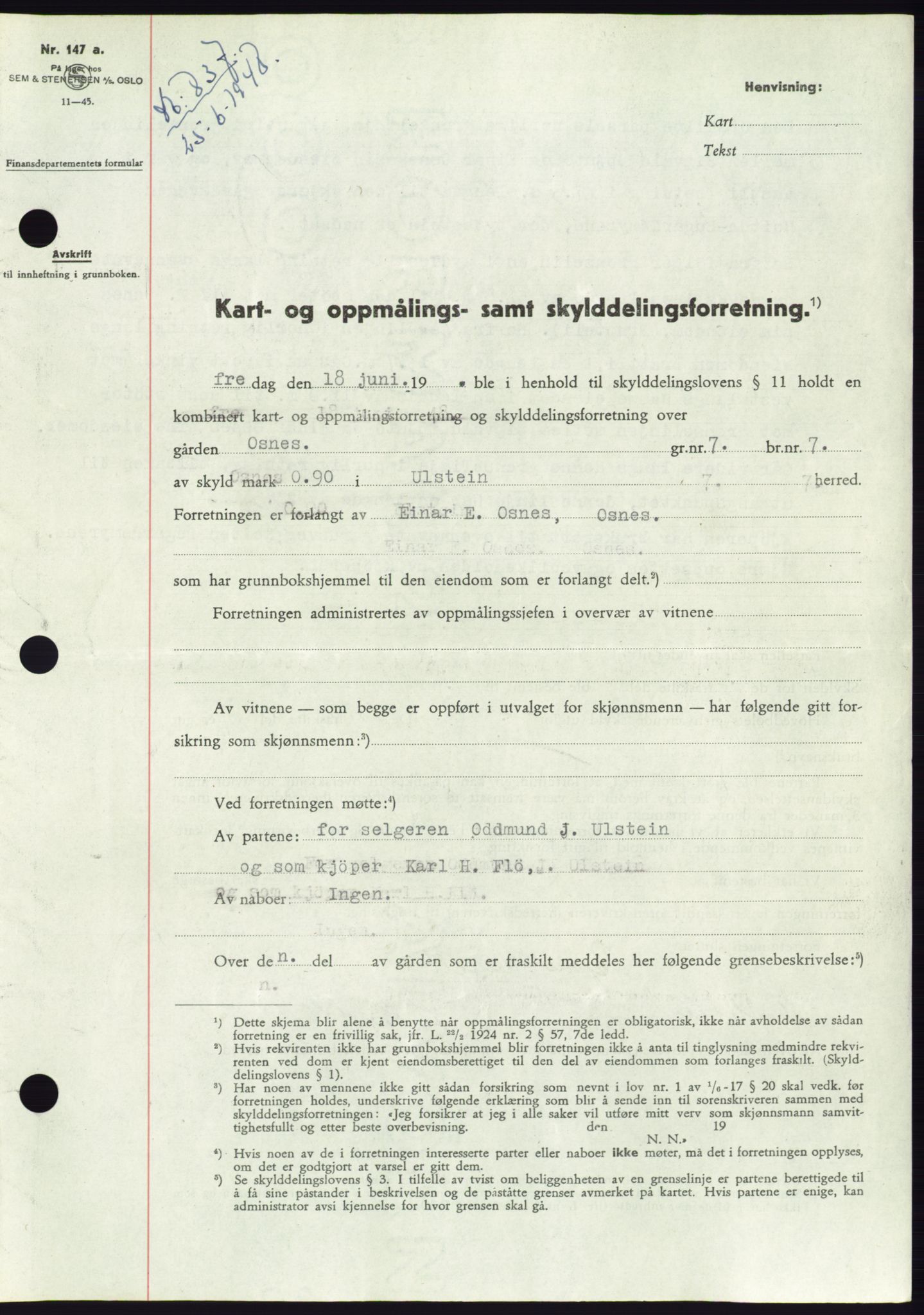 Søre Sunnmøre sorenskriveri, AV/SAT-A-4122/1/2/2C/L0082: Mortgage book no. 8A, 1948-1948, Diary no: : 837/1948