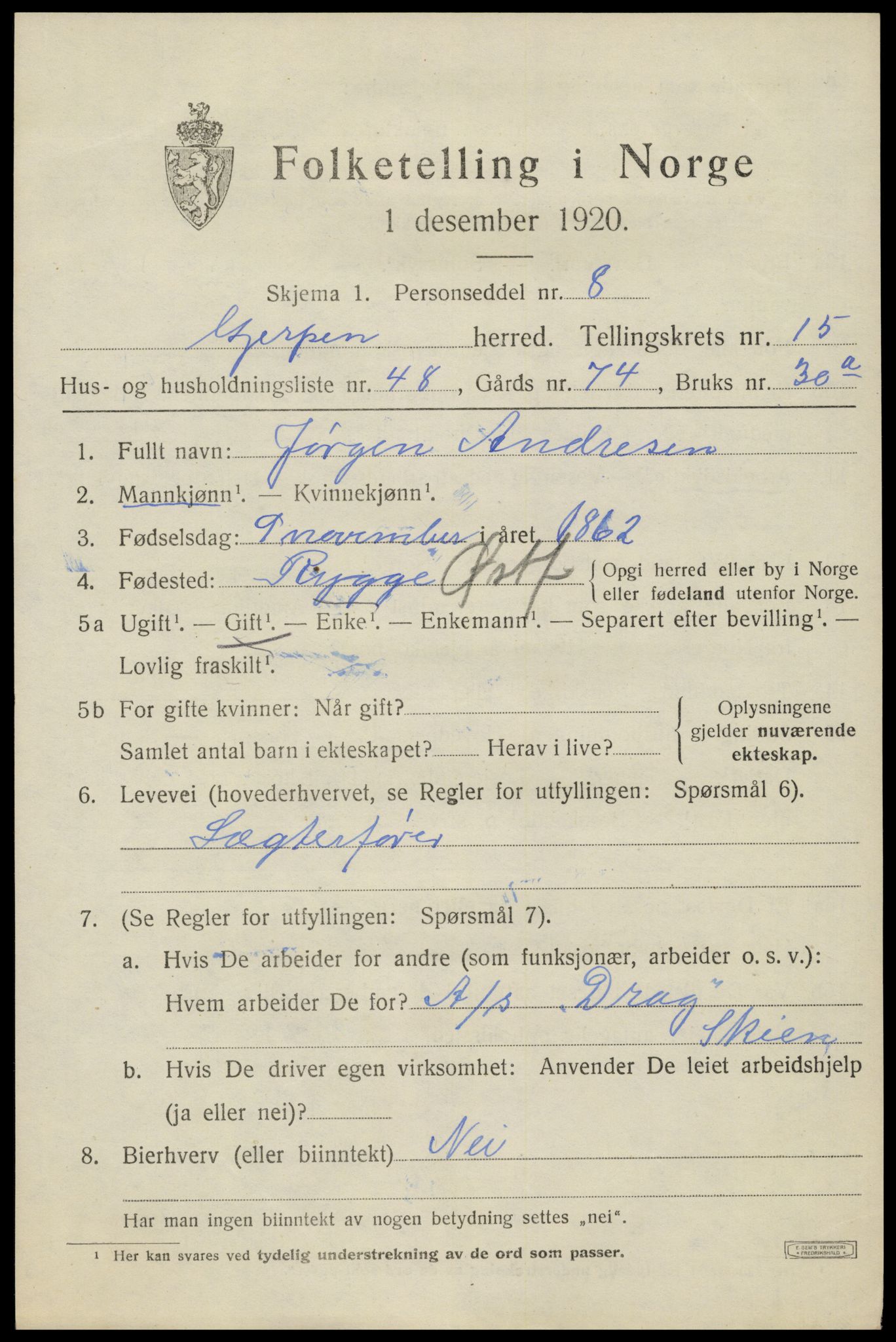 SAKO, 1920 census for Gjerpen, 1920, p. 17830