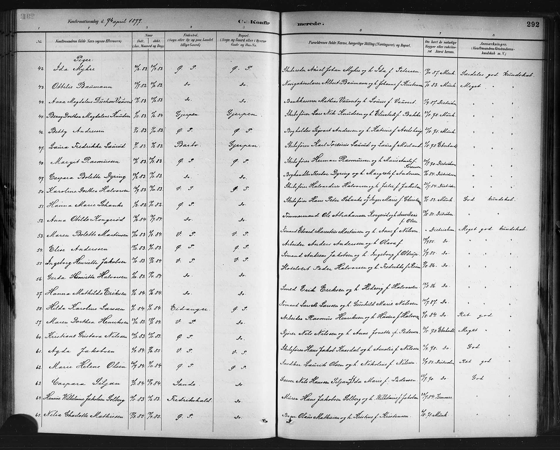 Porsgrunn kirkebøker , AV/SAKO-A-104/G/Gb/L0005: Parish register (copy) no. II 5, 1883-1915, p. 292