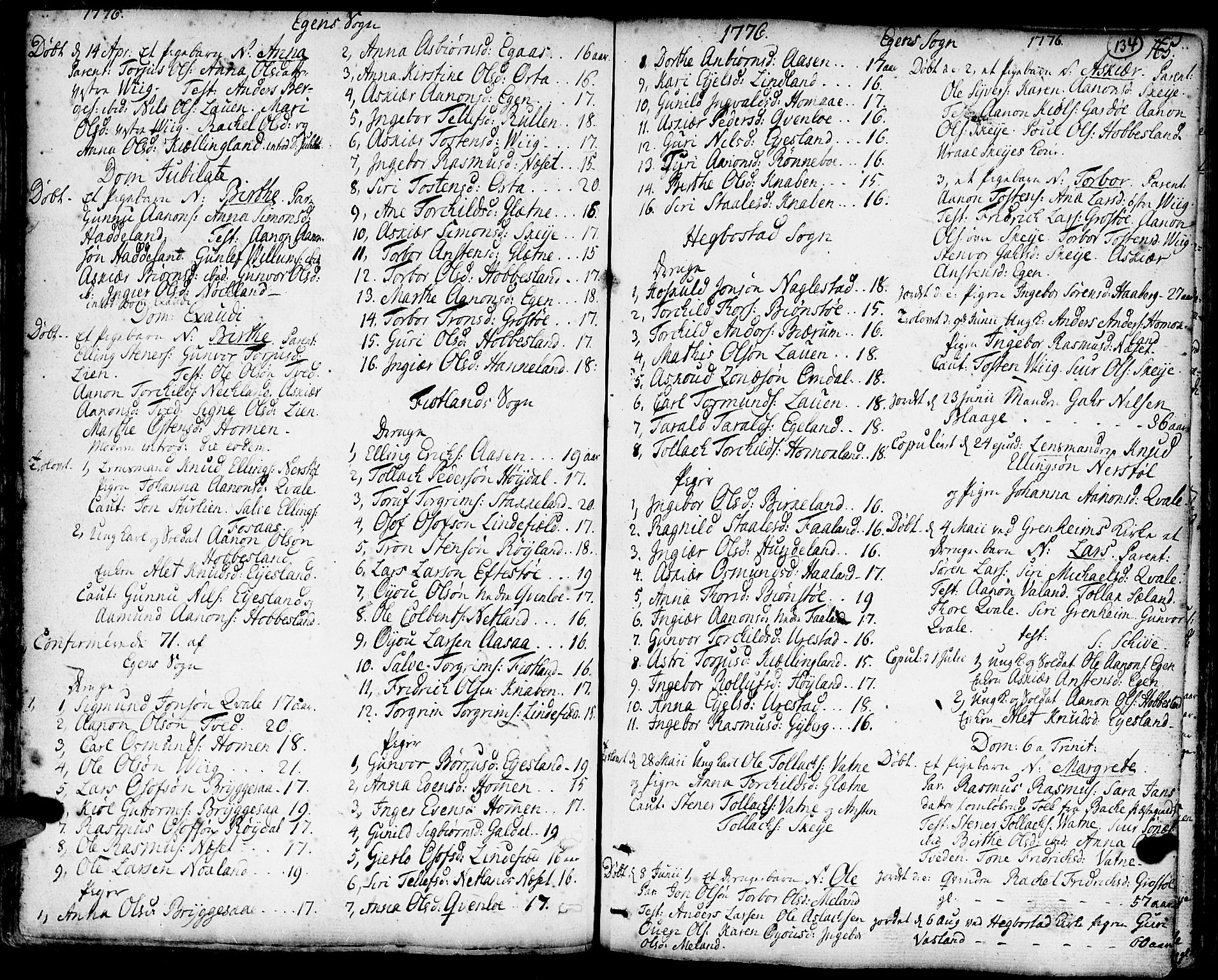 Hægebostad sokneprestkontor, AV/SAK-1111-0024/F/Fa/Faa/L0001: Parish register (official) no. A 1 /2, 1760-1823, p. 134