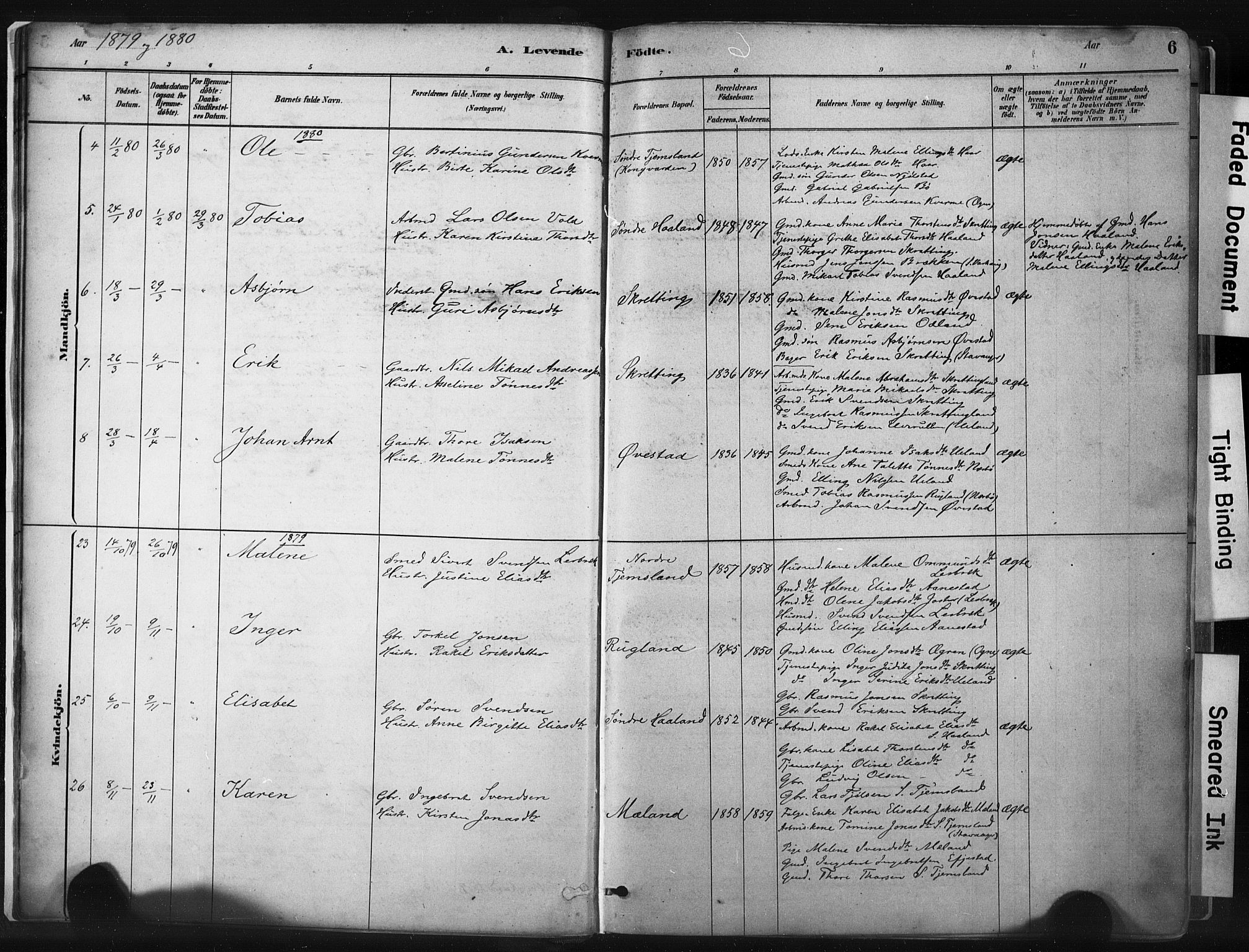Hå sokneprestkontor, AV/SAST-A-101801/001/30BA/L0011: Parish register (official) no. A 10, 1879-1900, p. 6