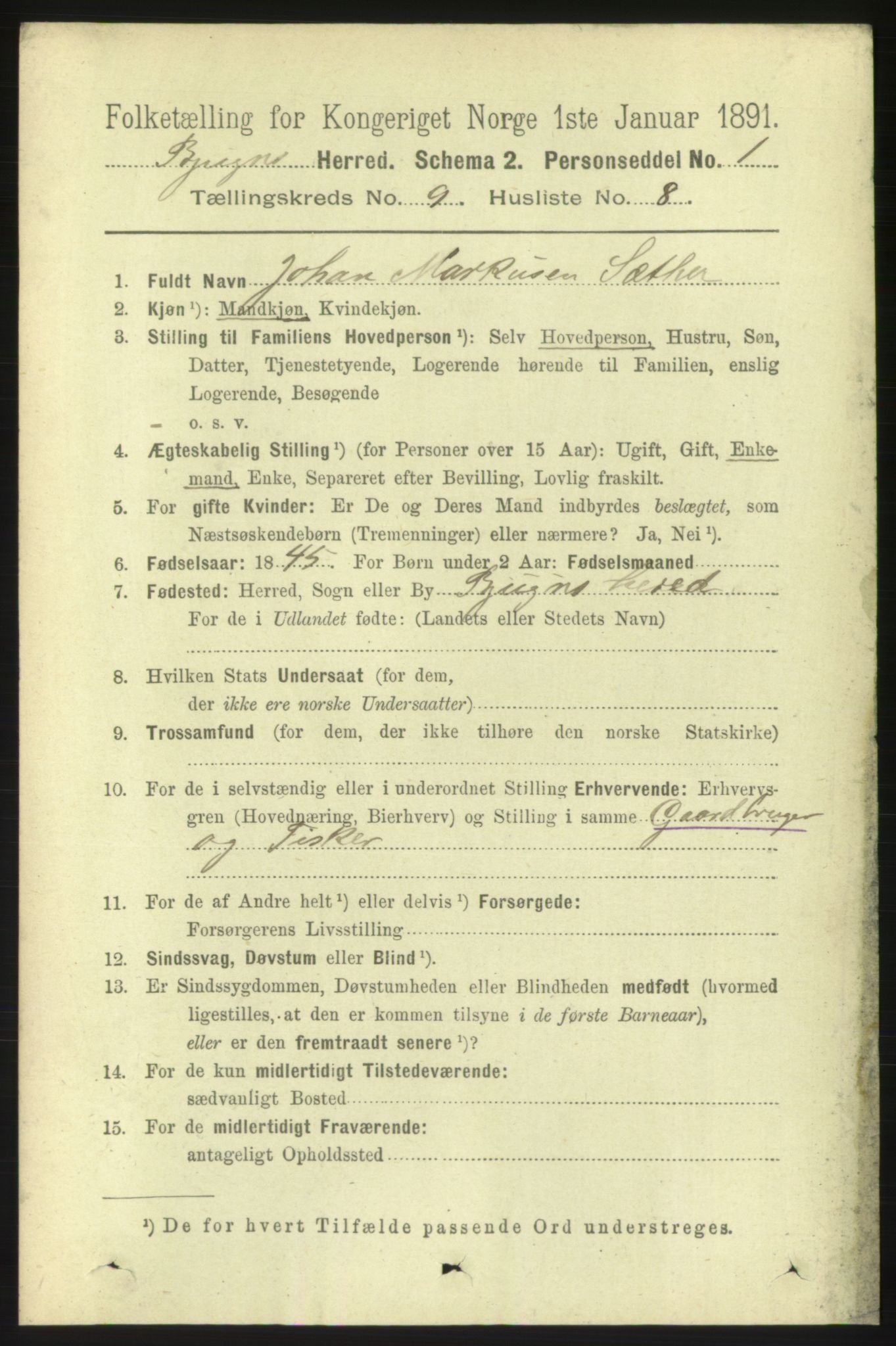 RA, 1891 census for 1627 Bjugn, 1891, p. 2416