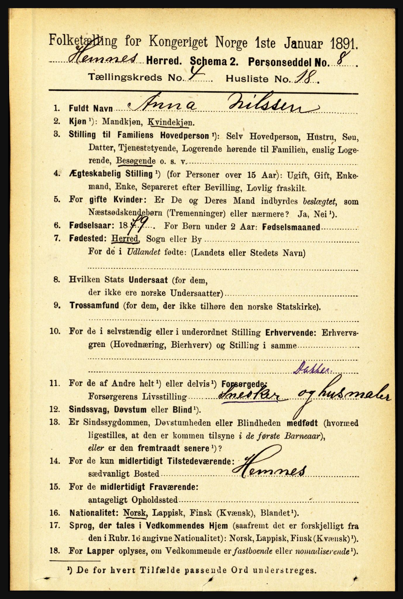 RA, 1891 census for 1832 Hemnes, 1891, p. 2368