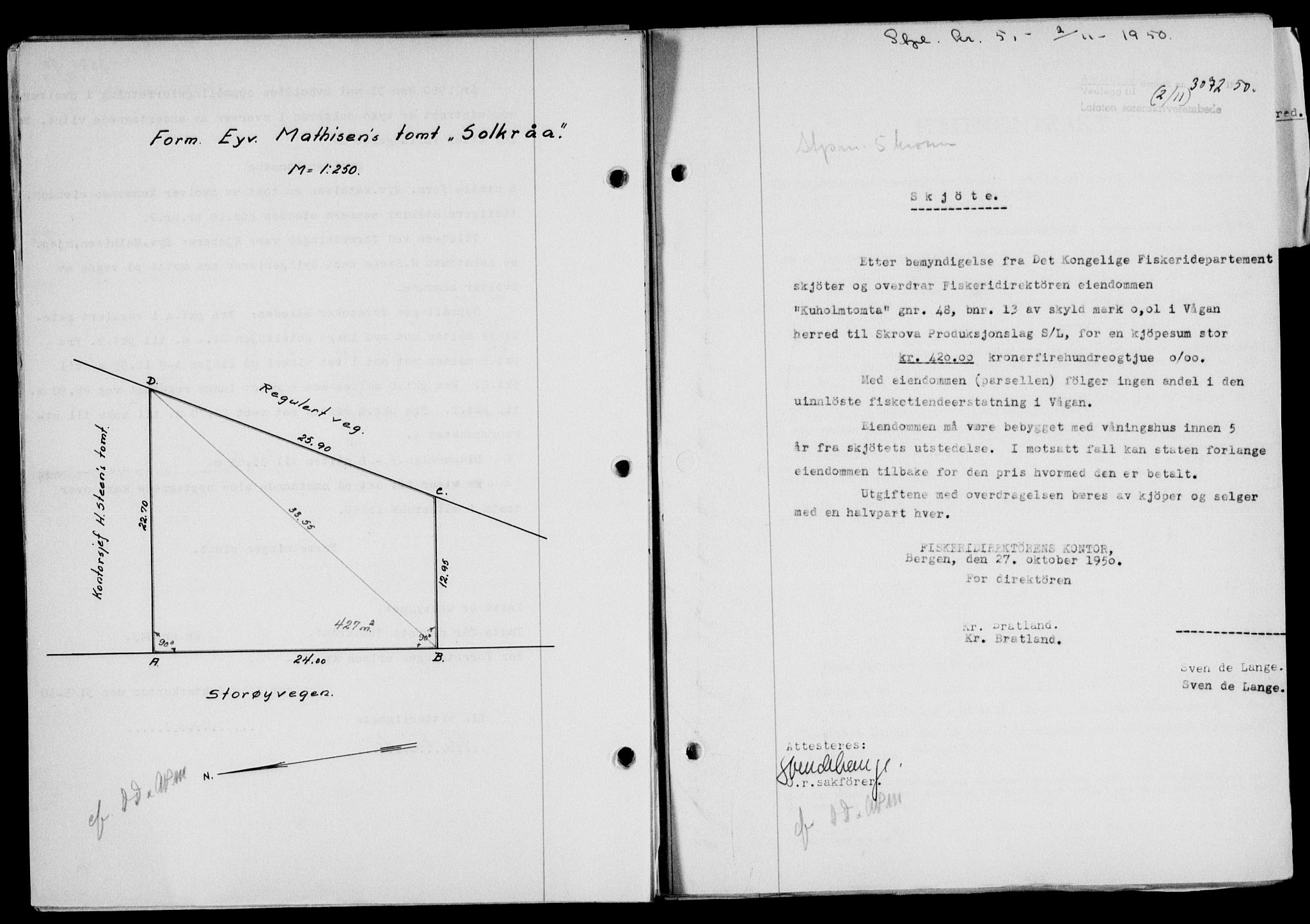 Lofoten sorenskriveri, SAT/A-0017/1/2/2C/L0024a: Mortgage book no. 24a, 1950-1950, Diary no: : 3072/1950