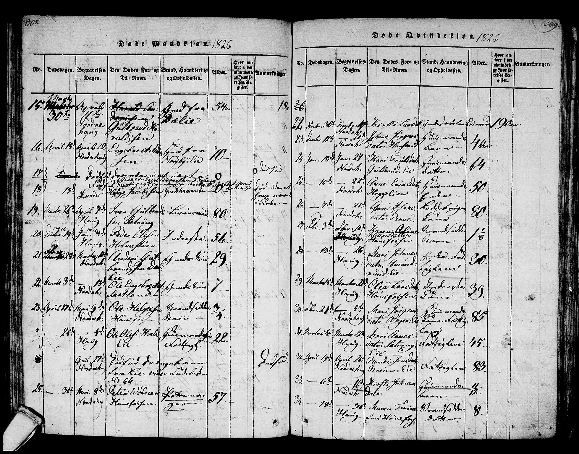 Norderhov kirkebøker, AV/SAKO-A-237/F/Fa/L0008: Parish register (official) no. 8, 1814-1833, p. 308-309