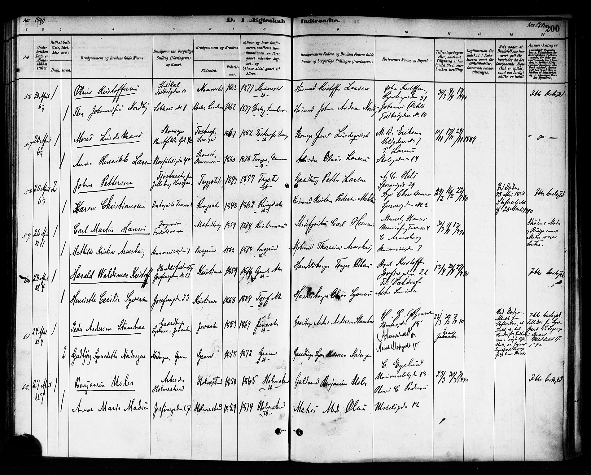 Trefoldighet prestekontor Kirkebøker, AV/SAO-A-10882/F/Fc/L0003: Parish register (official) no. III 3, 1881-1891, p. 200