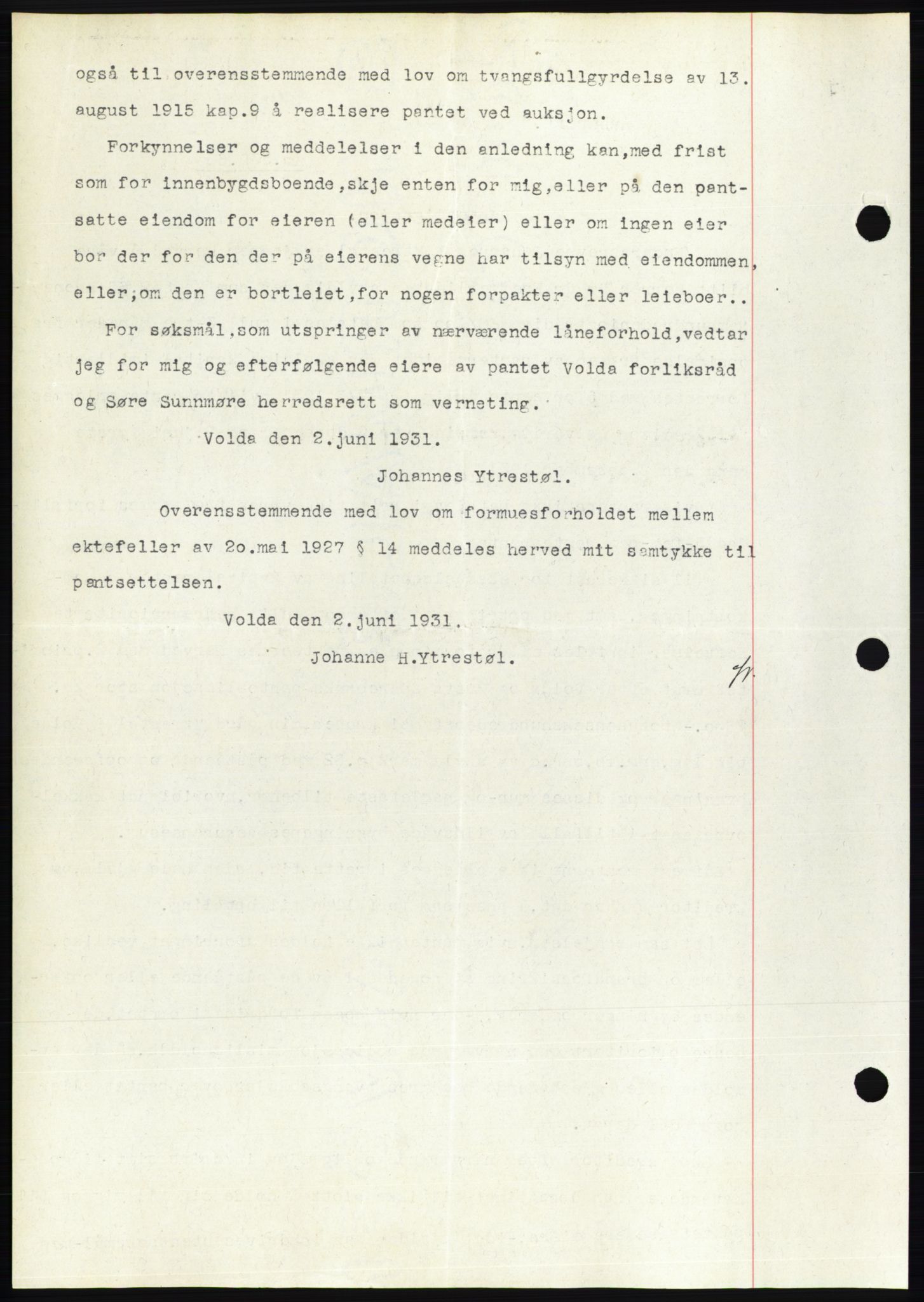 Søre Sunnmøre sorenskriveri, AV/SAT-A-4122/1/2/2C/L0052: Mortgage book no. 46, 1931-1931, Deed date: 11.07.1931