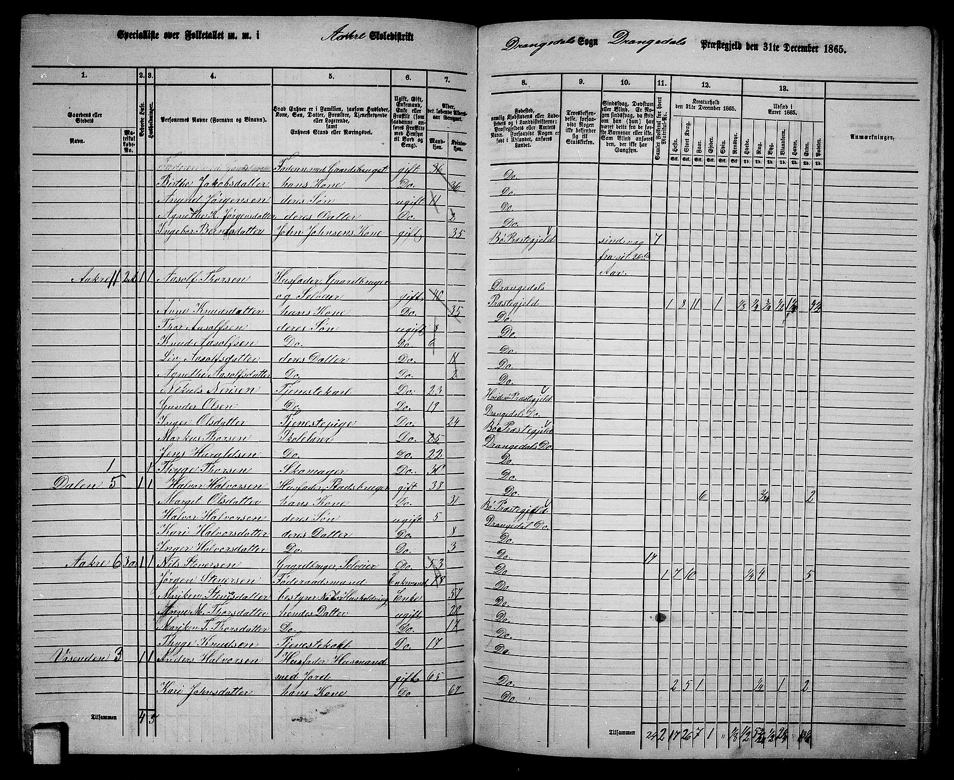 RA, 1865 census for Drangedal, 1865, p. 89