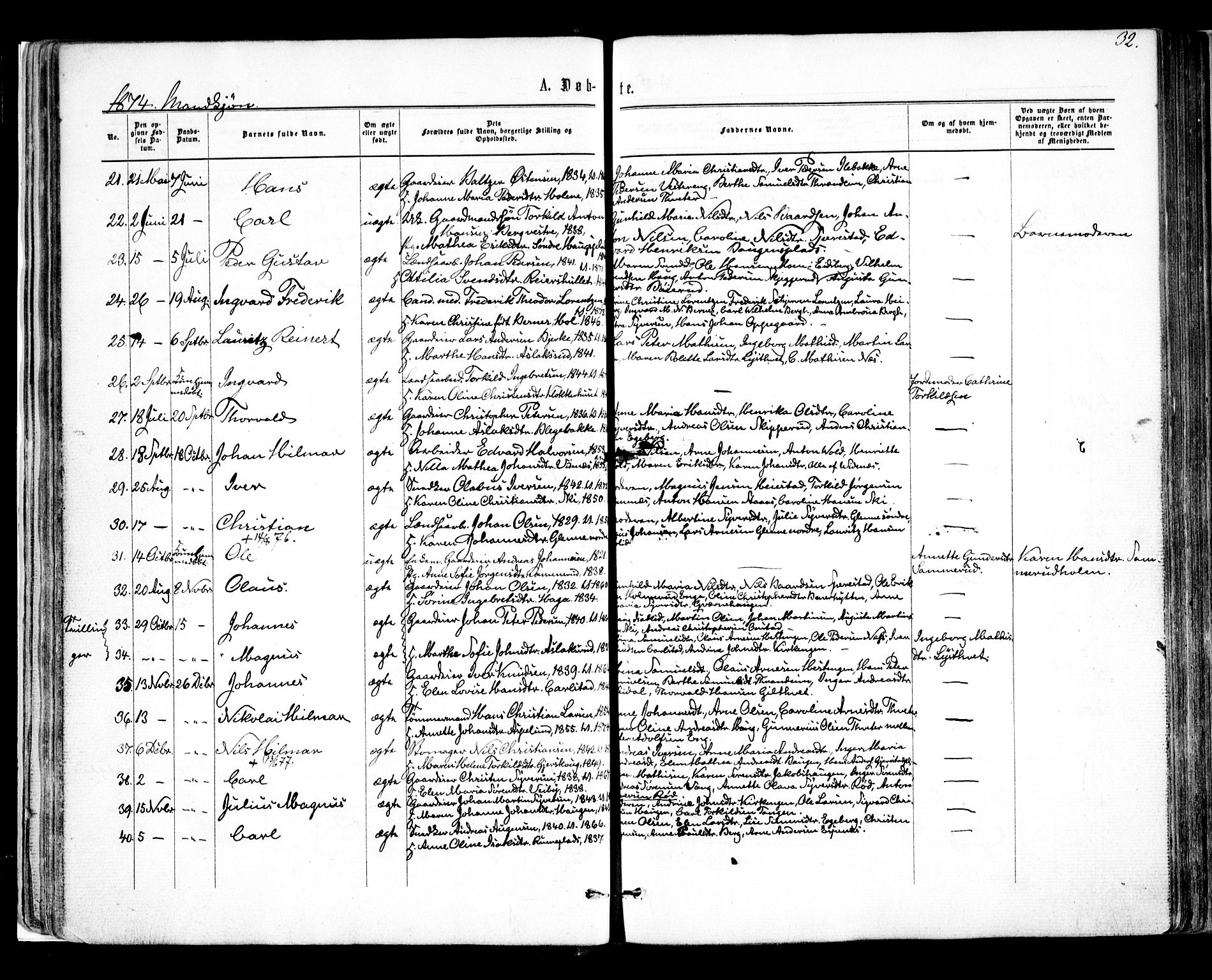 Skiptvet prestekontor Kirkebøker, SAO/A-20009/F/Fa/L0008: Parish register (official) no. 8, 1867-1877, p. 32