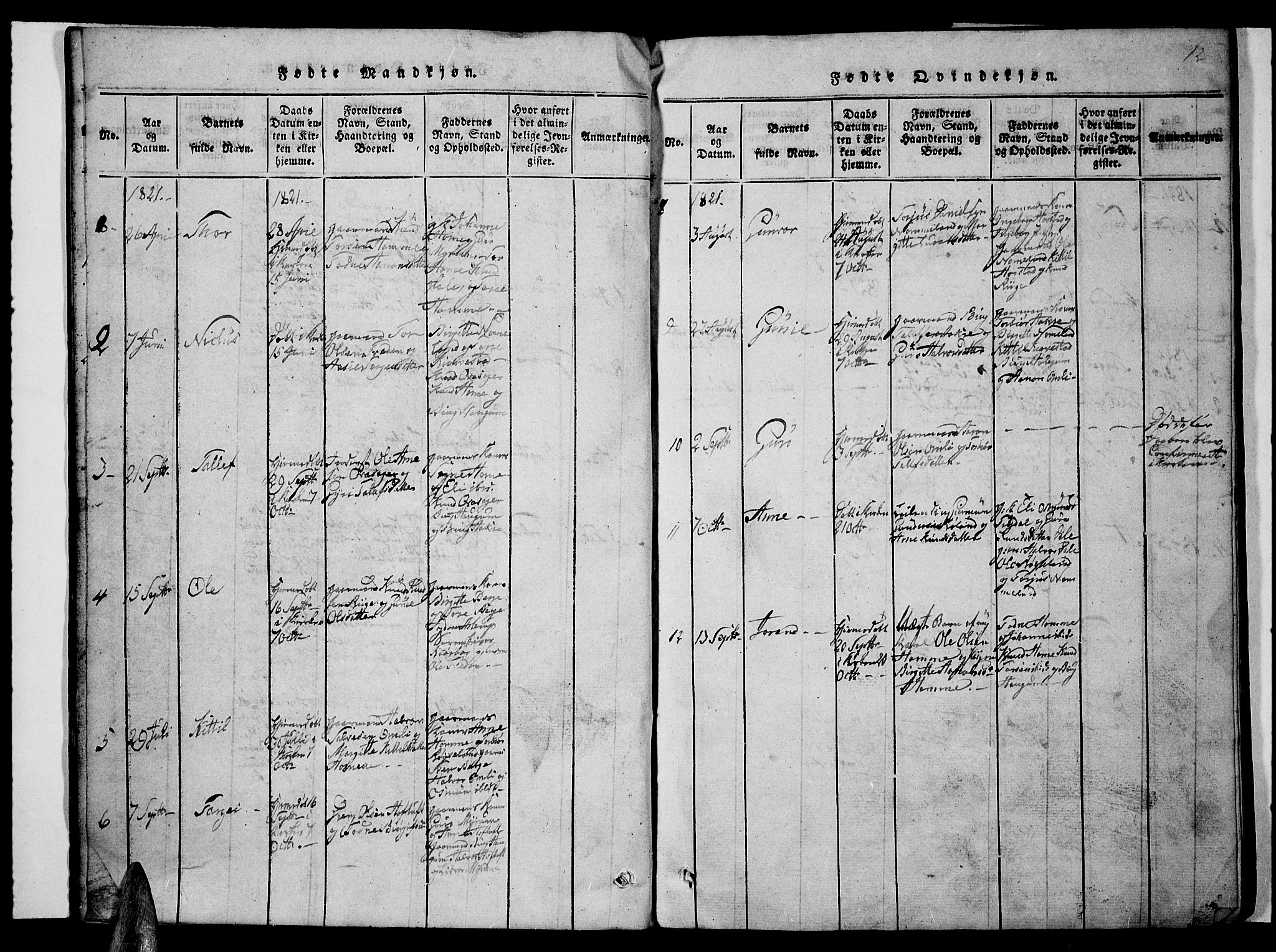 Valle sokneprestkontor, AV/SAK-1111-0044/F/Fb/Fbc/L0001: Parish register (copy) no. B 1 /1, 1816-1829, p. 12