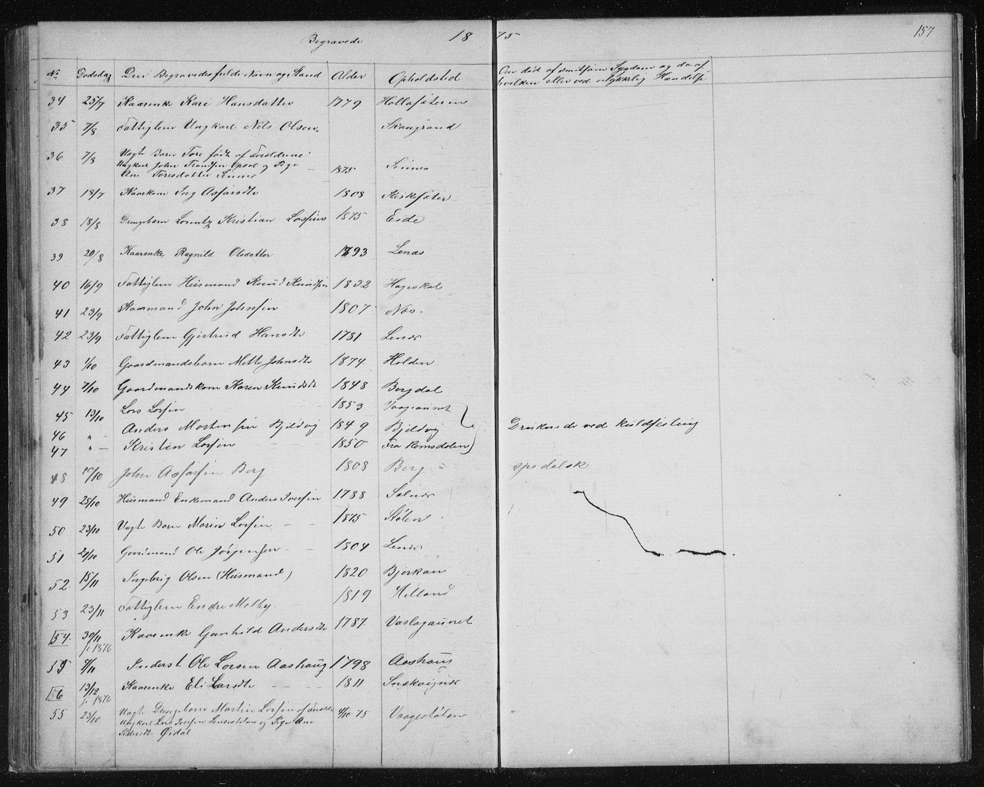 Ministerialprotokoller, klokkerbøker og fødselsregistre - Sør-Trøndelag, AV/SAT-A-1456/630/L0503: Parish register (copy) no. 630C01, 1869-1878, p. 157