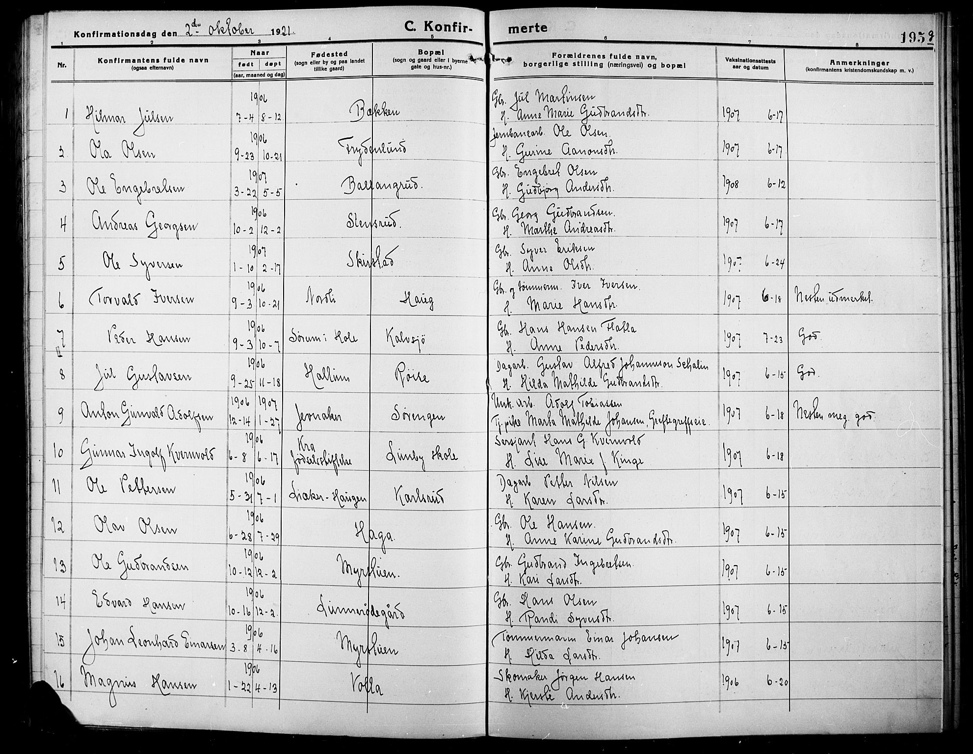 Lunner prestekontor, SAH/PREST-118/H/Ha/Hab/L0001: Parish register (copy) no. 1, 1909-1922, p. 195g