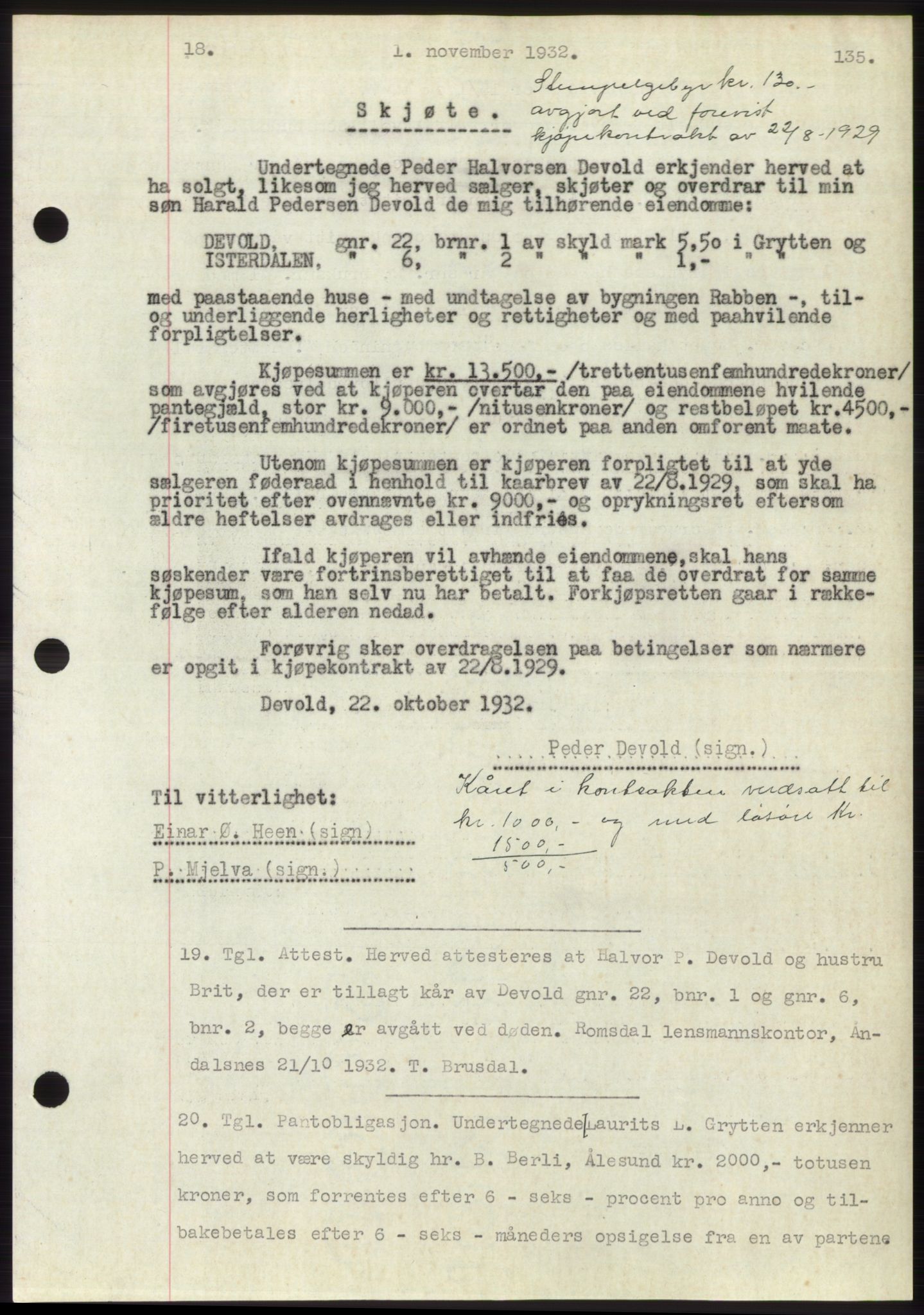 Romsdal sorenskriveri, AV/SAT-A-4149/1/2/2C/L0062: Mortgage book no. 56, 1932-1933, Deed date: 01.11.1932