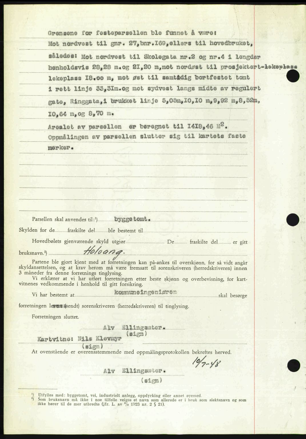 Romsdal sorenskriveri, AV/SAT-A-4149/1/2/2C: Mortgage book no. A26, 1948-1948, Diary no: : 1761/1948