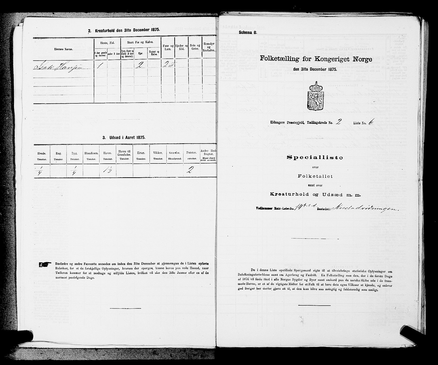 SAKO, 1875 census for 0813P Eidanger, 1875, p. 274