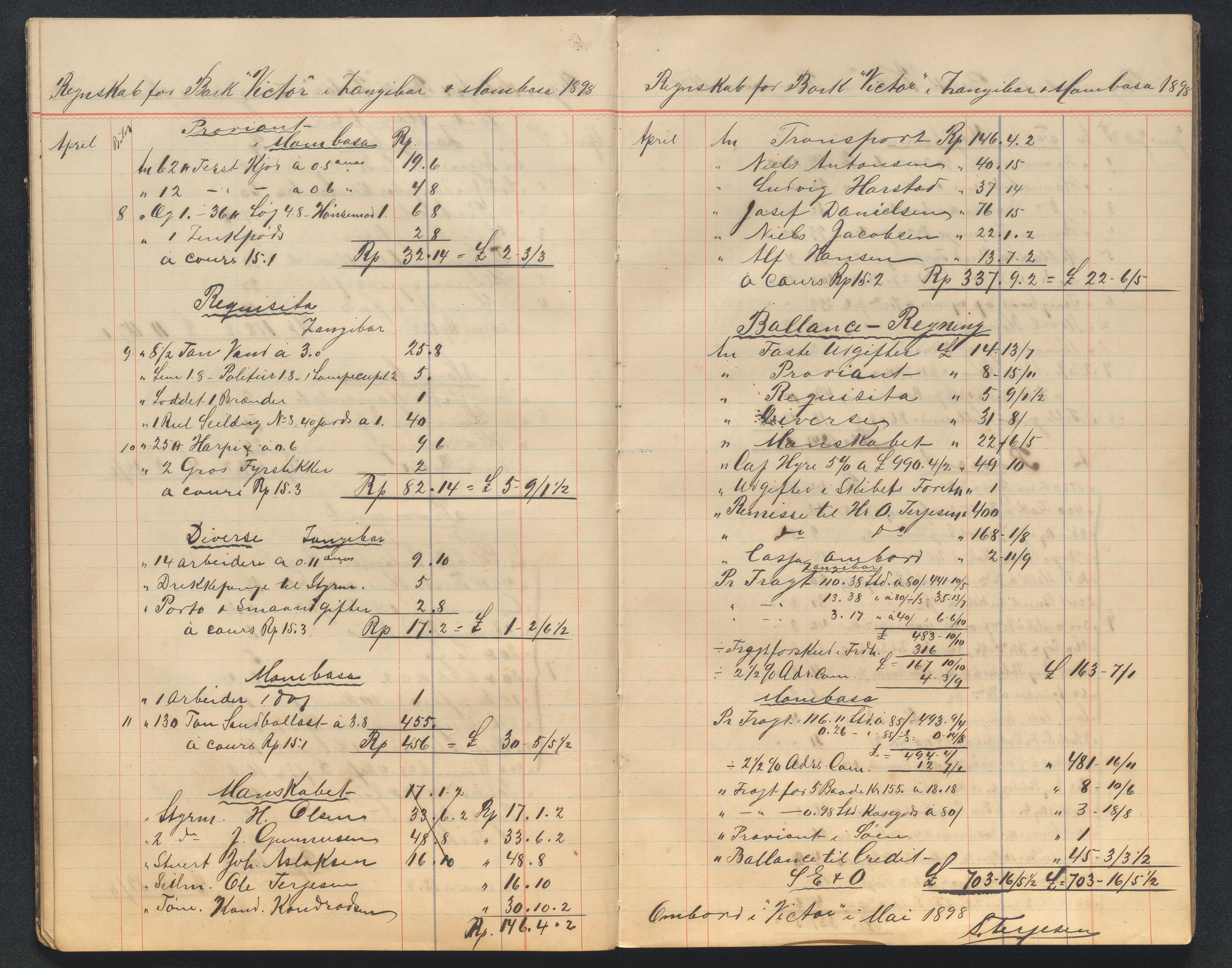 O. Terjesens rederi, AAKS/PA-2525/R/R01/L0001: Regnskapsbøker 3 stk, 1863-1916