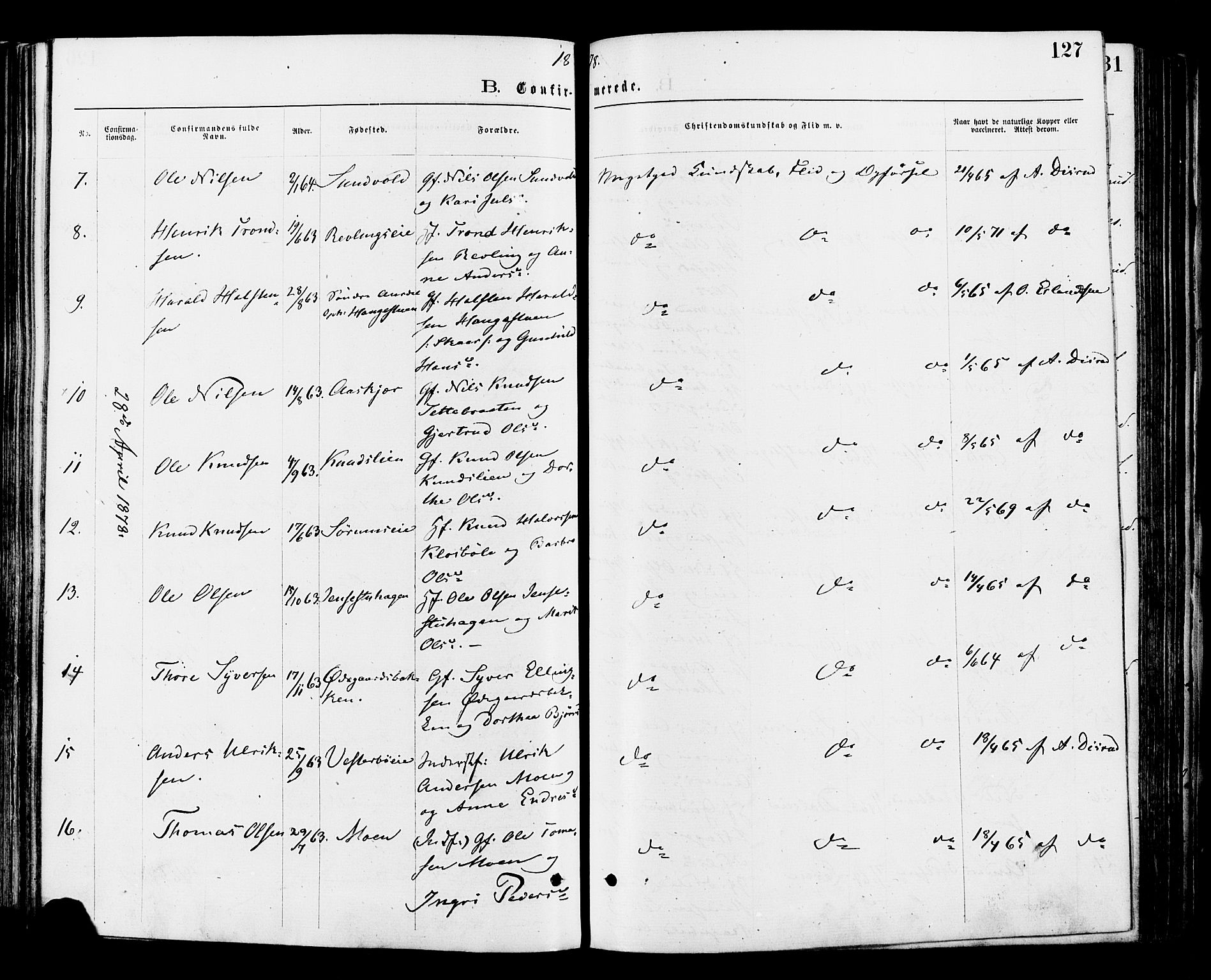 Nord-Aurdal prestekontor, SAH/PREST-132/H/Ha/Haa/L0009: Parish register (official) no. 9, 1876-1882, p. 127