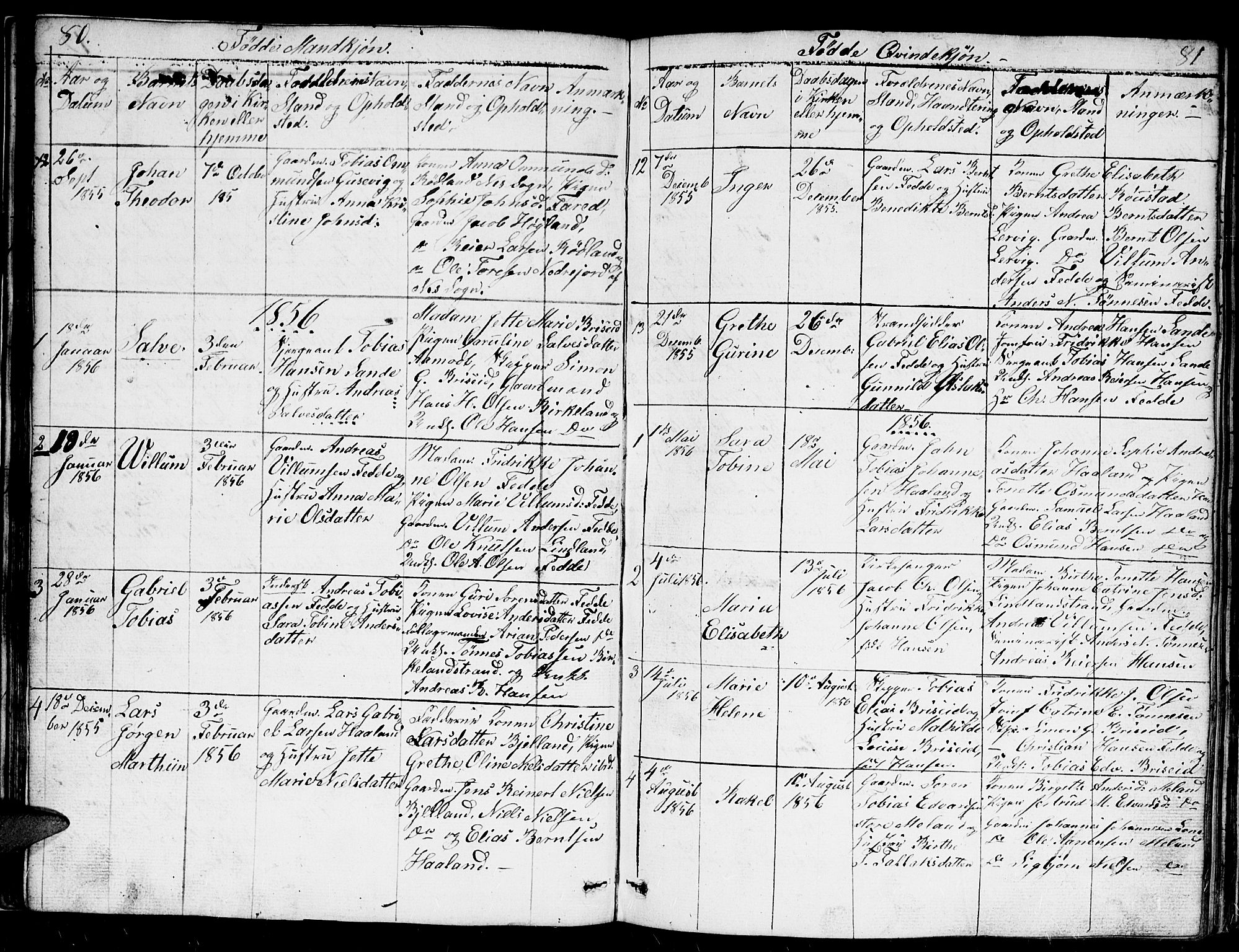 Kvinesdal sokneprestkontor, AV/SAK-1111-0026/F/Fb/Fba/L0002: Parish register (copy) no. B 2, 1838-1858, p. 80-81