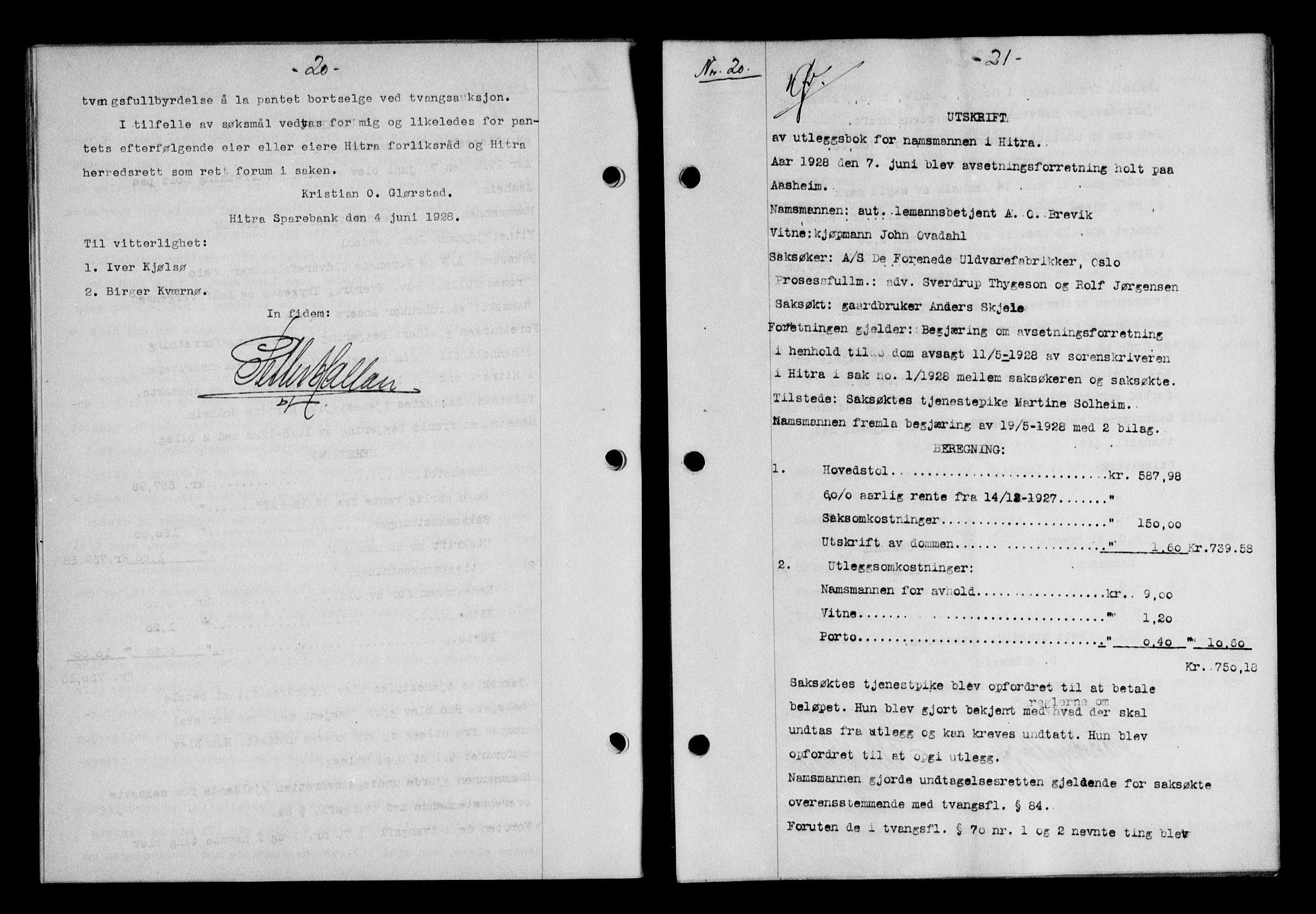 Hitra sorenskriveri, AV/SAT-A-0018/2/2C/2Ca/L0010: Mortgage book no. 10, 1928-1929, p. 20-21