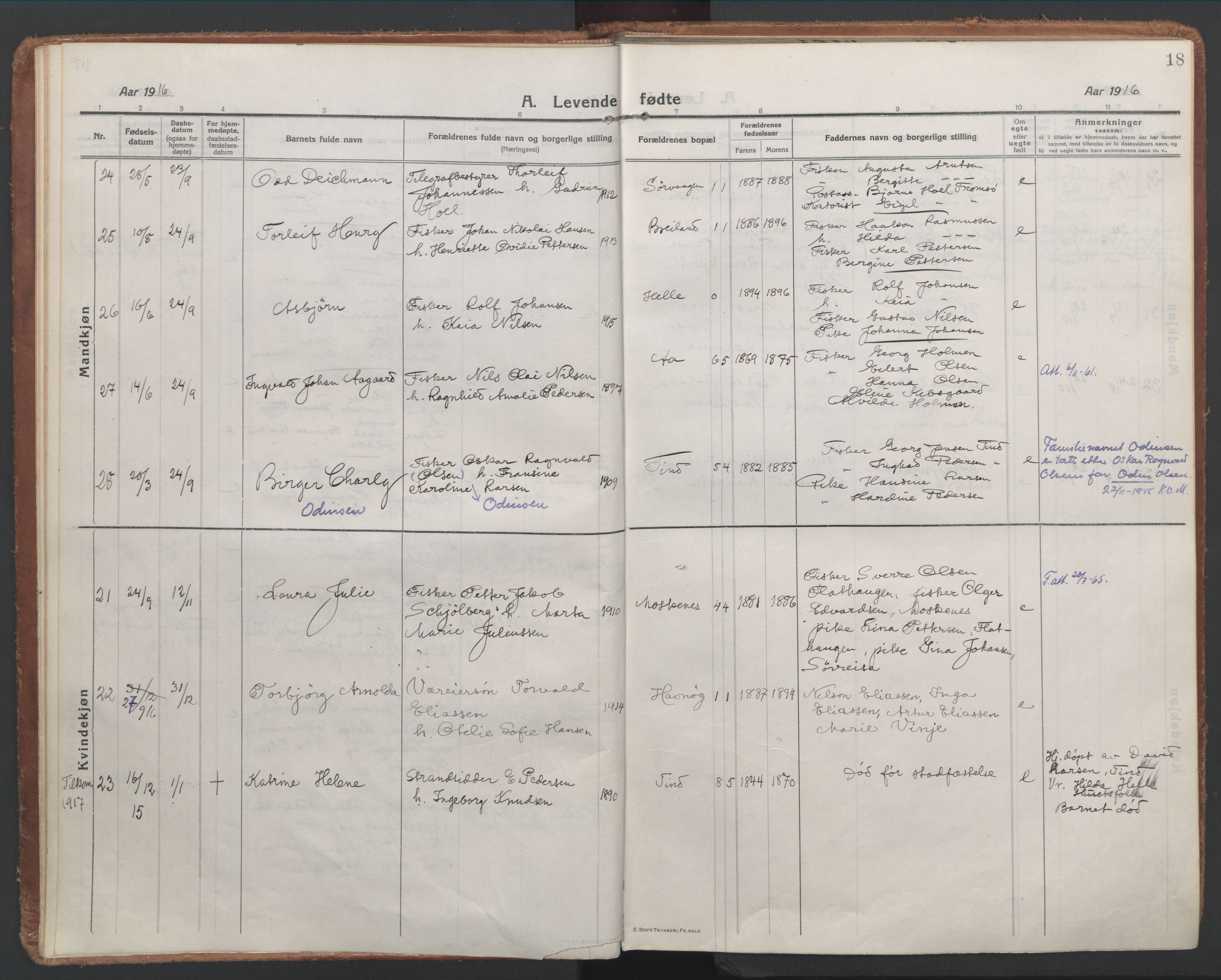 Ministerialprotokoller, klokkerbøker og fødselsregistre - Nordland, SAT/A-1459/886/L1222: Parish register (official) no. 886A04, 1914-1926, p. 18