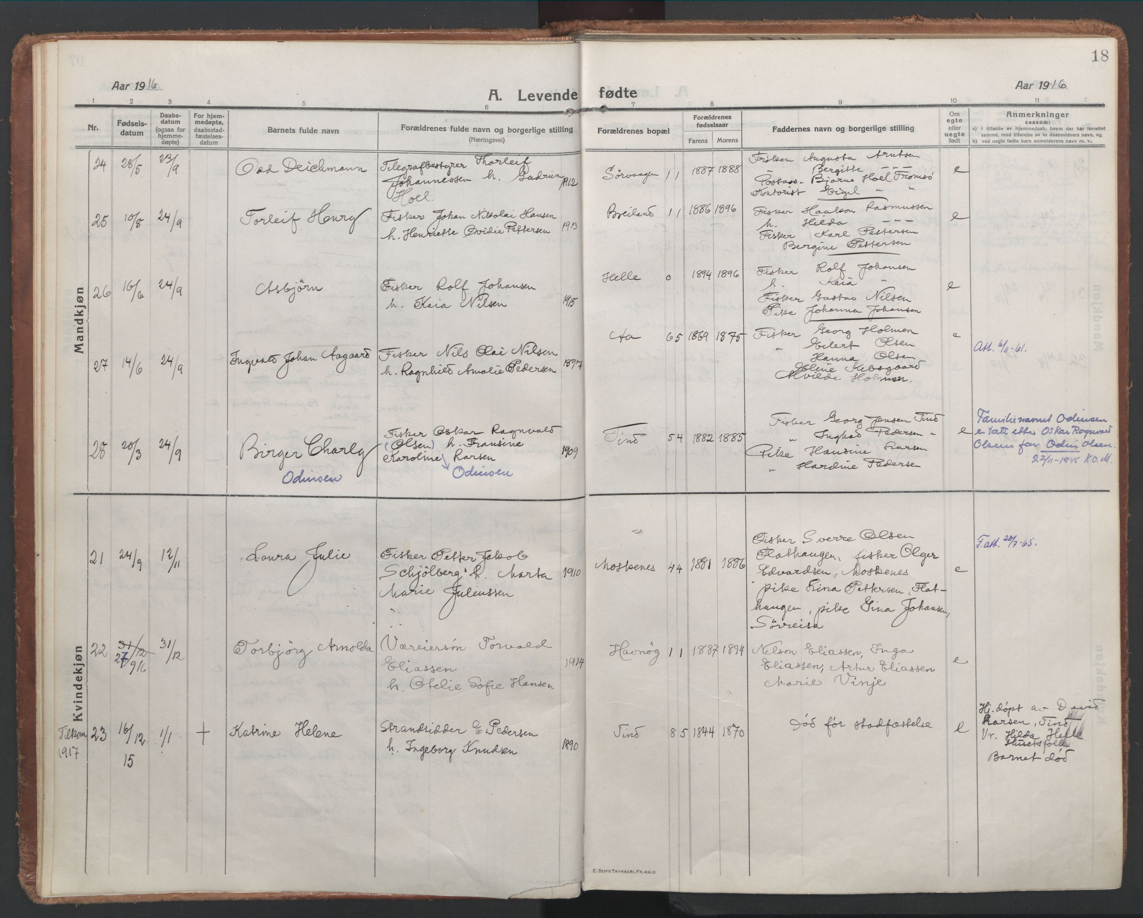Ministerialprotokoller, klokkerbøker og fødselsregistre - Nordland, AV/SAT-A-1459/886/L1222: Parish register (official) no. 886A04, 1914-1926, p. 18