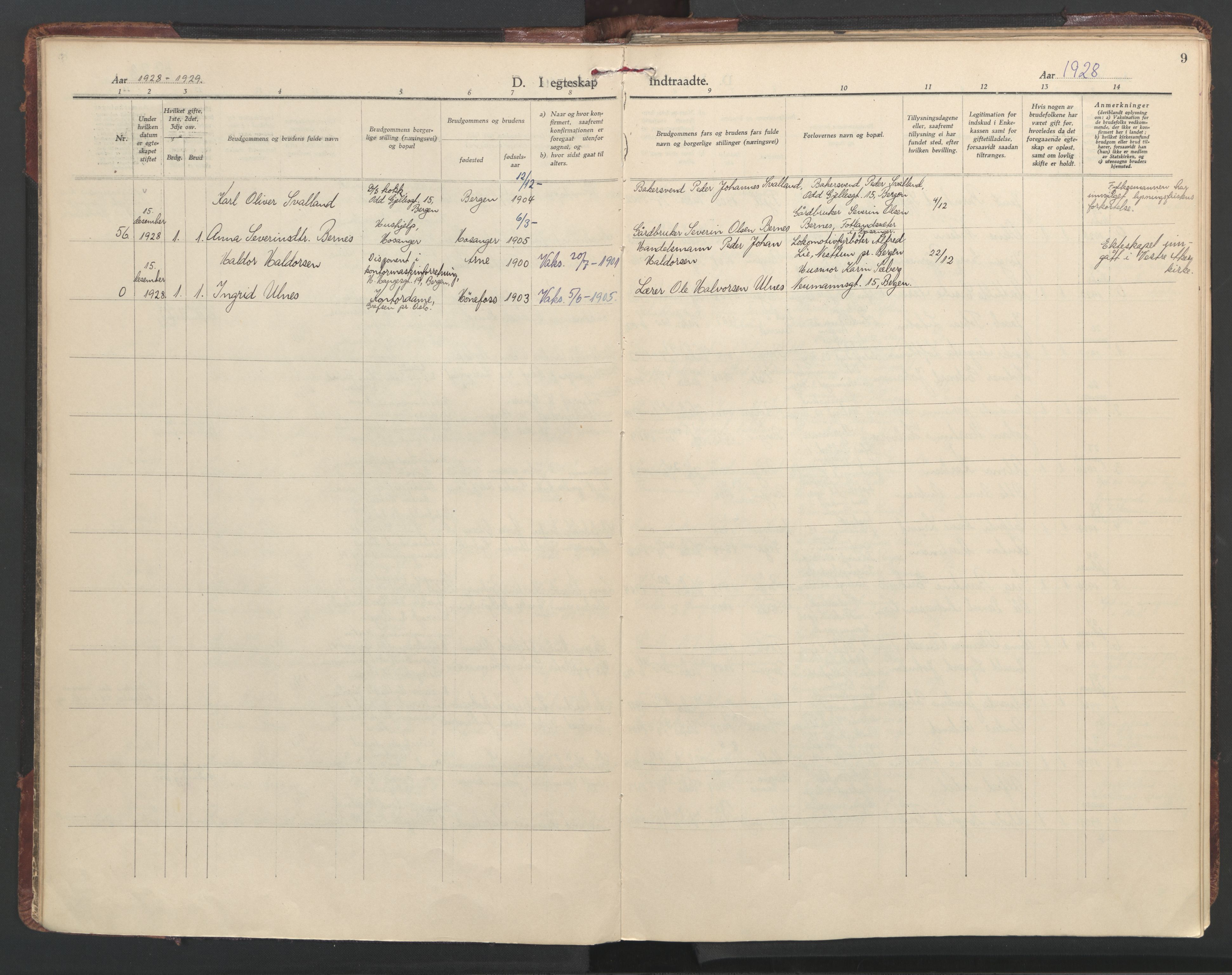 St. Olavs Sokneprestembete, SAB/A-78101/H/Haa: Parish register (official) no. C 1, 1928-1954, p. 9