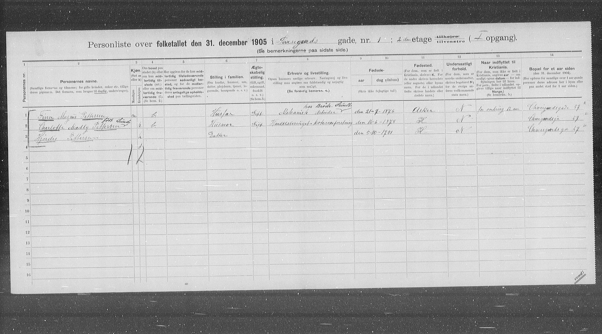 OBA, Municipal Census 1905 for Kristiania, 1905, p. 46435