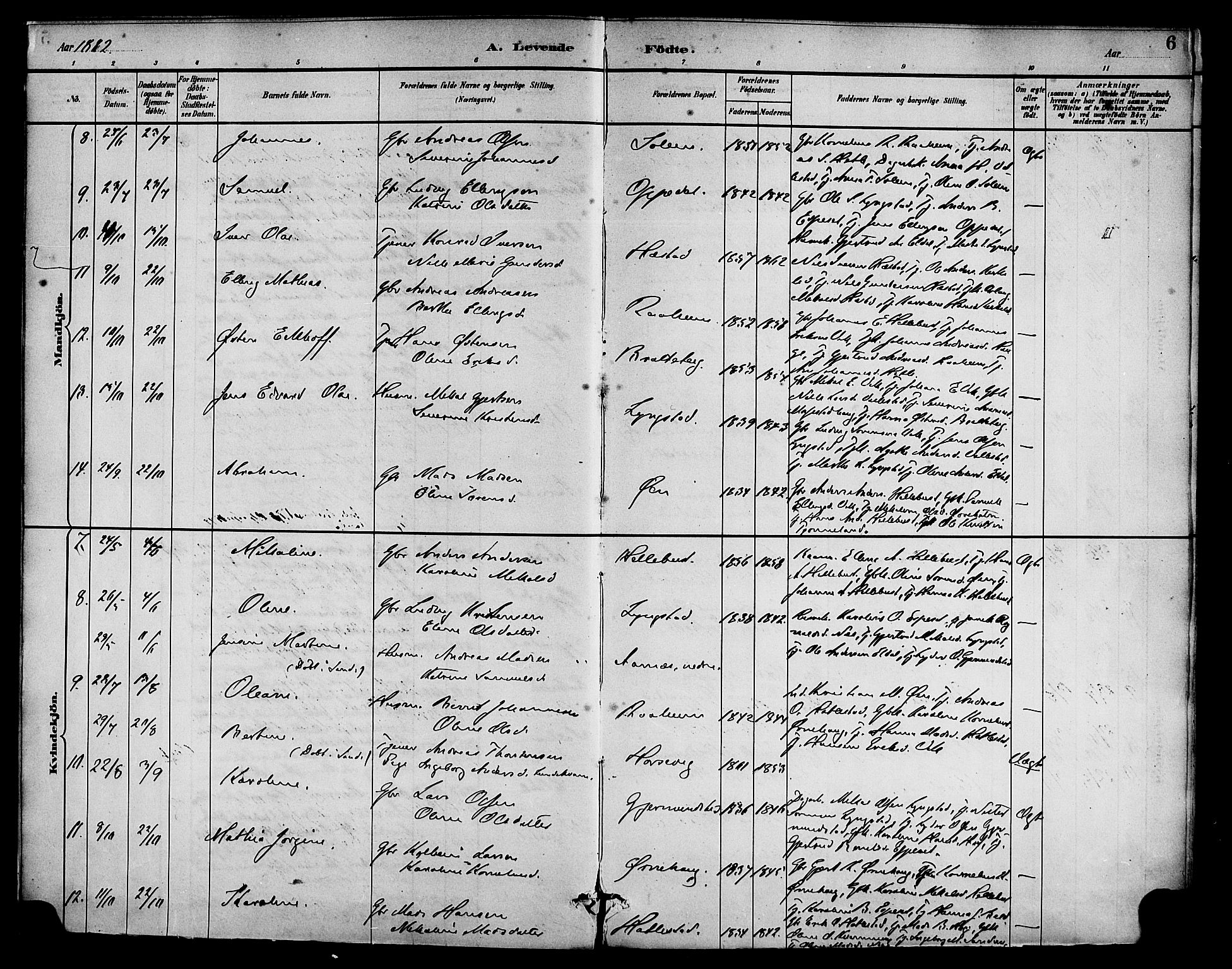 Gaular sokneprestembete, AV/SAB-A-80001/H/Haa: Parish register (official) no. D 1, 1882-1899, p. 6