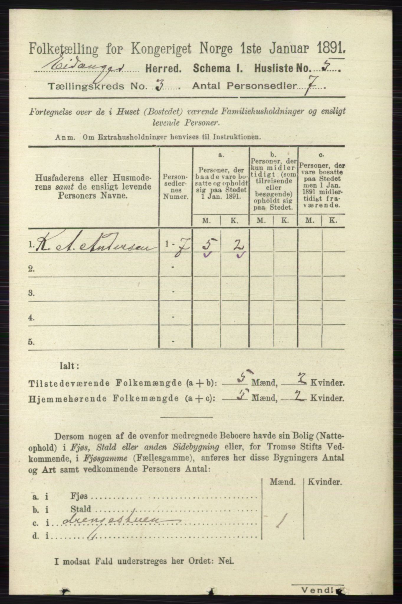 RA, 1891 census for 0813 Eidanger, 1891, p. 1452