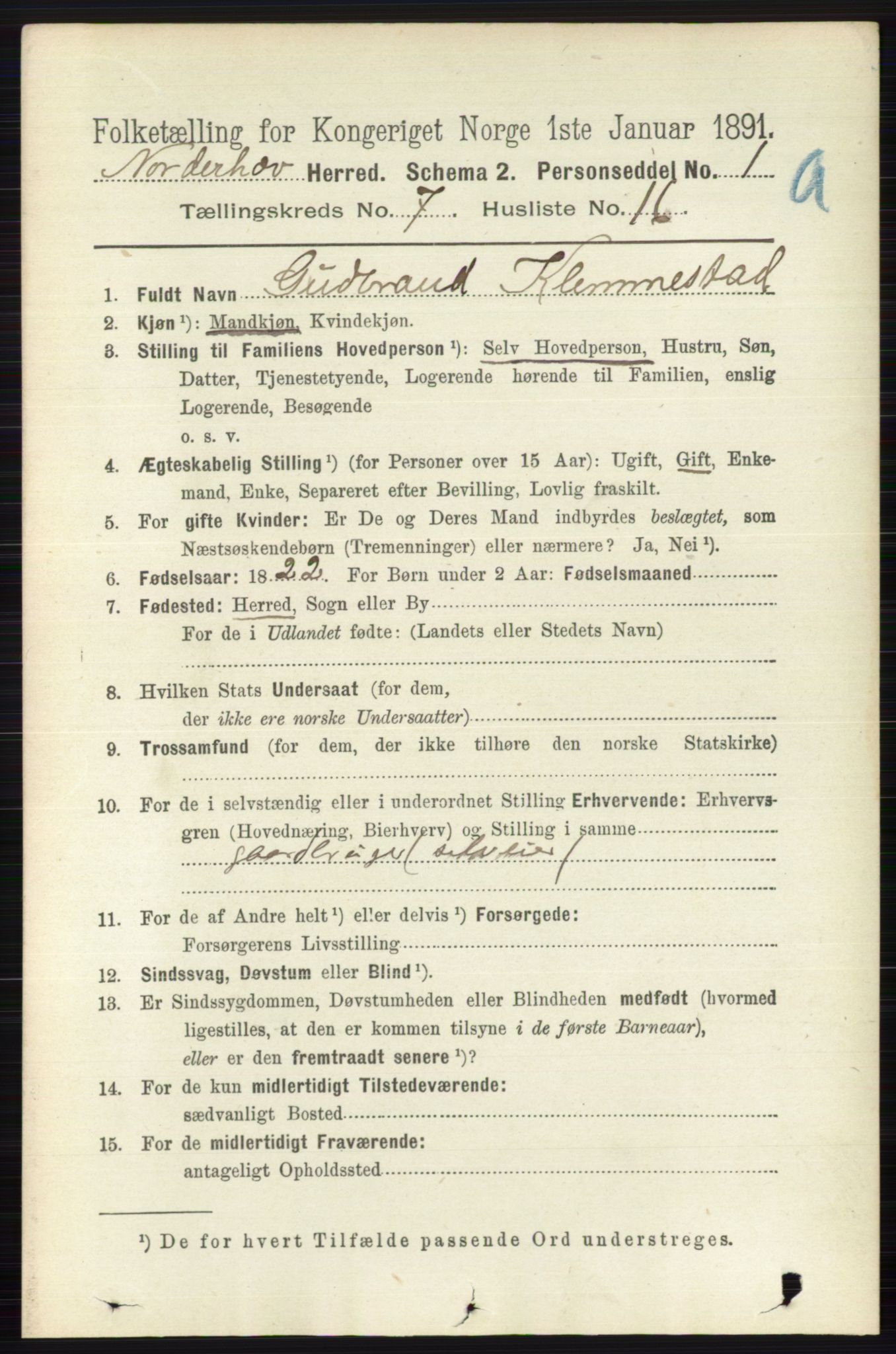 RA, 1891 census for 0613 Norderhov, 1891, p. 4563