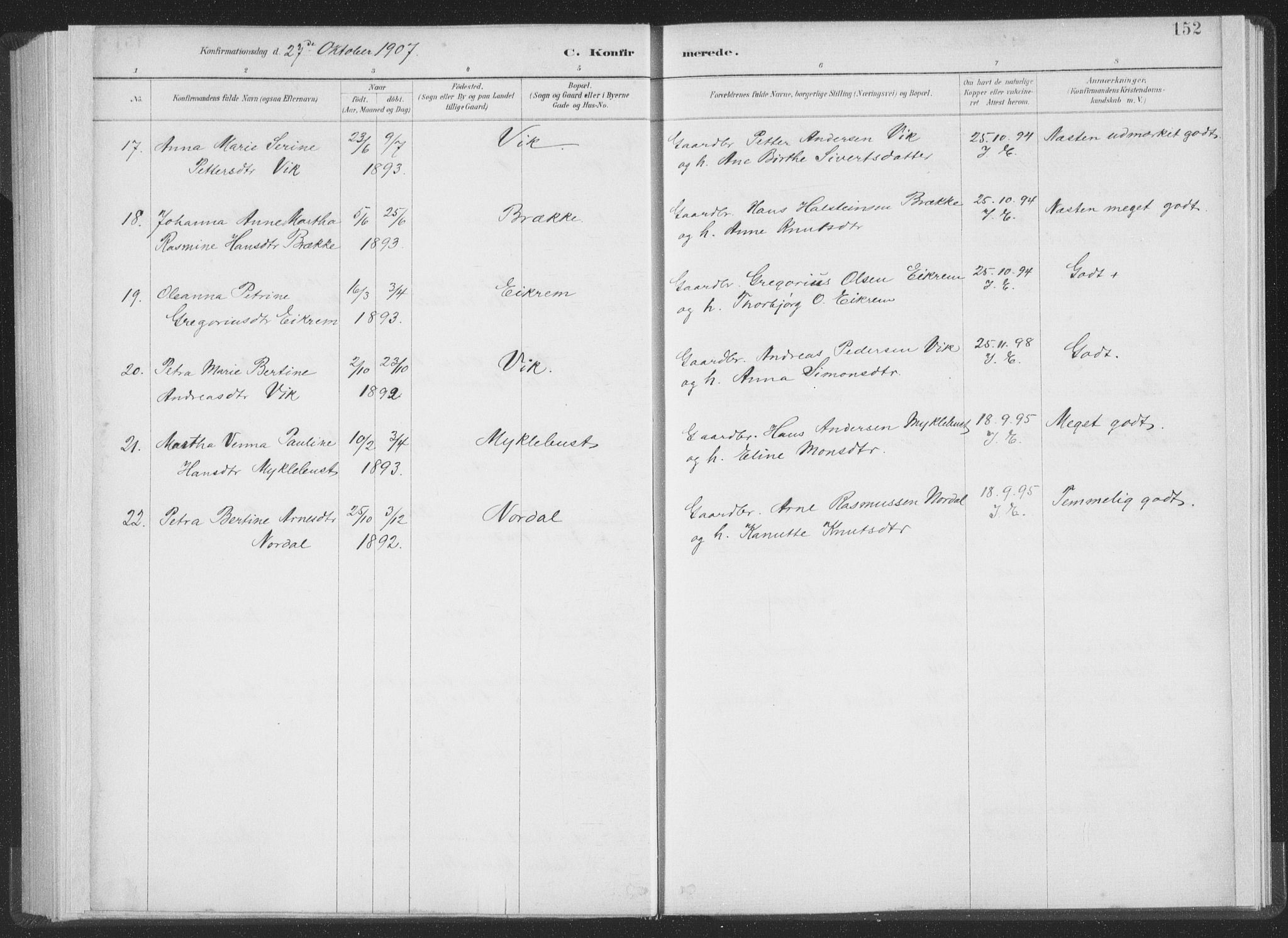 Ministerialprotokoller, klokkerbøker og fødselsregistre - Møre og Romsdal, AV/SAT-A-1454/502/L0025: Parish register (official) no. 502A03, 1885-1909, p. 152