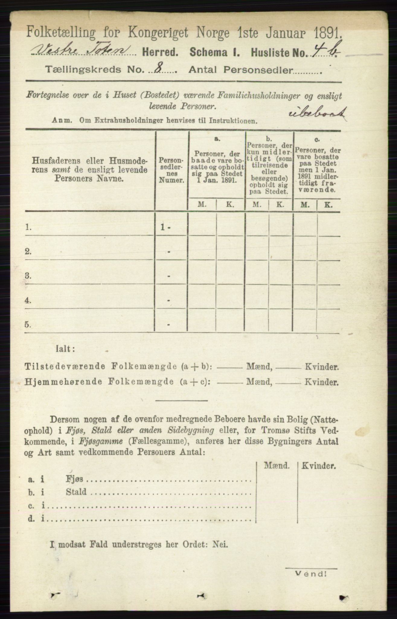 RA, 1891 census for 0529 Vestre Toten, 1891, p. 4918