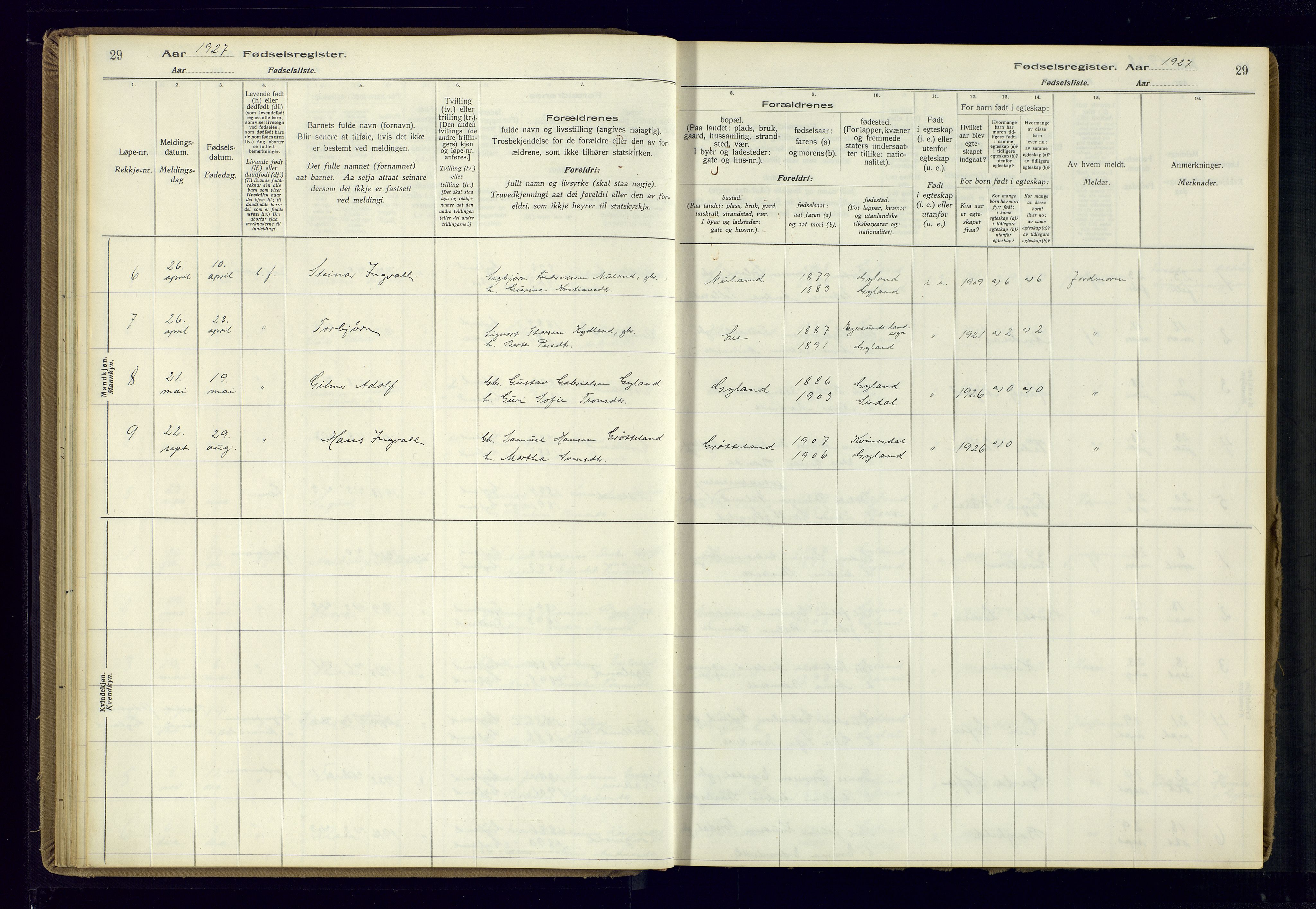 Bakke sokneprestkontor, AV/SAK-1111-0002/J/Ja/L0002: Birth register no. A-VI-19, 1916-1982, p. 29