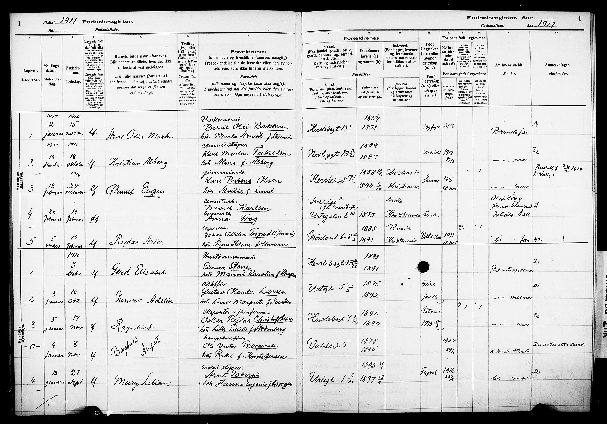 Wexel prestekontor Kirkebøker, AV/SAO-A-10879/J/L0001: Birth register no. 1, 1916-1930, p. 1
