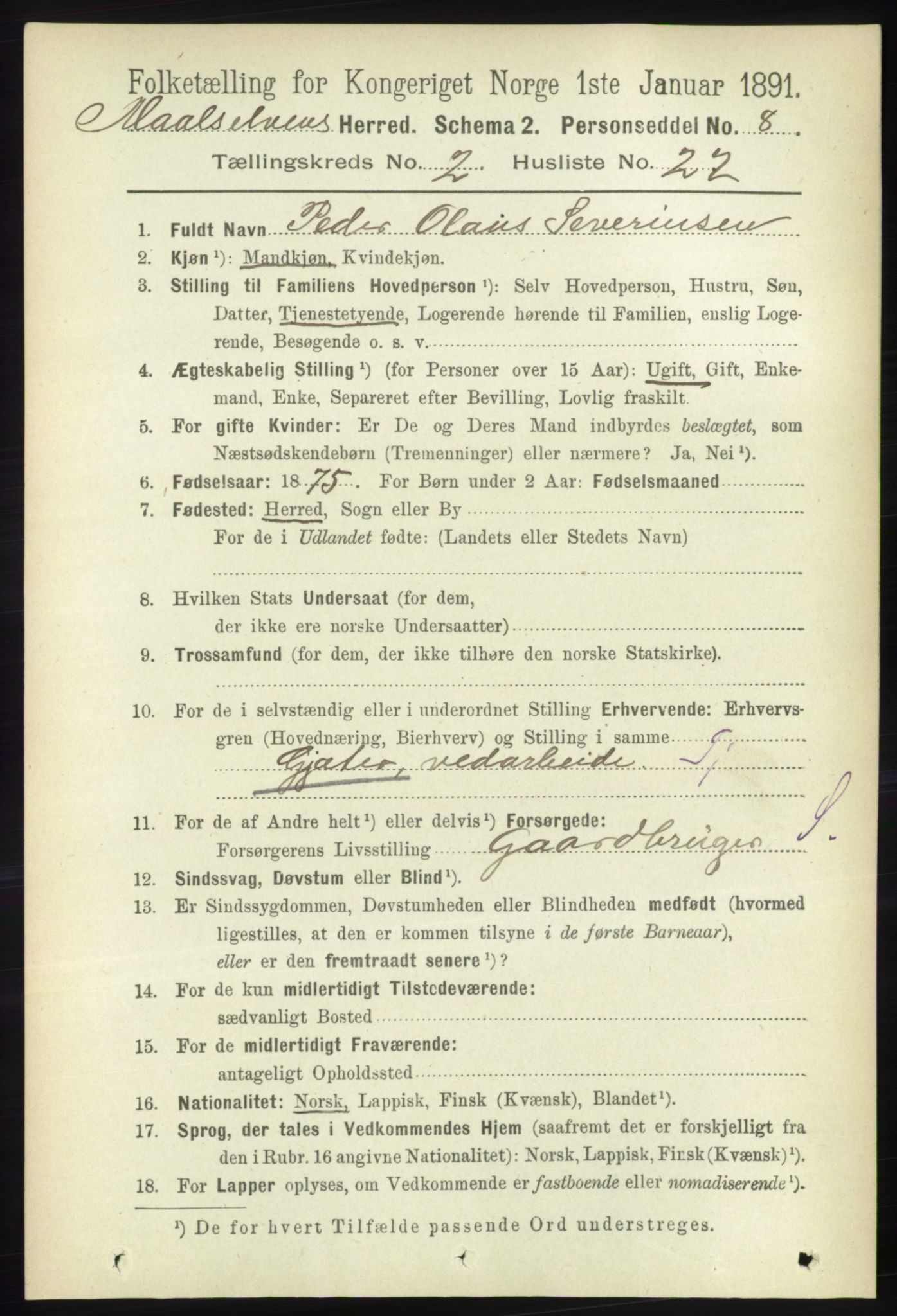 RA, 1891 census for 1924 Målselv, 1891, p. 430