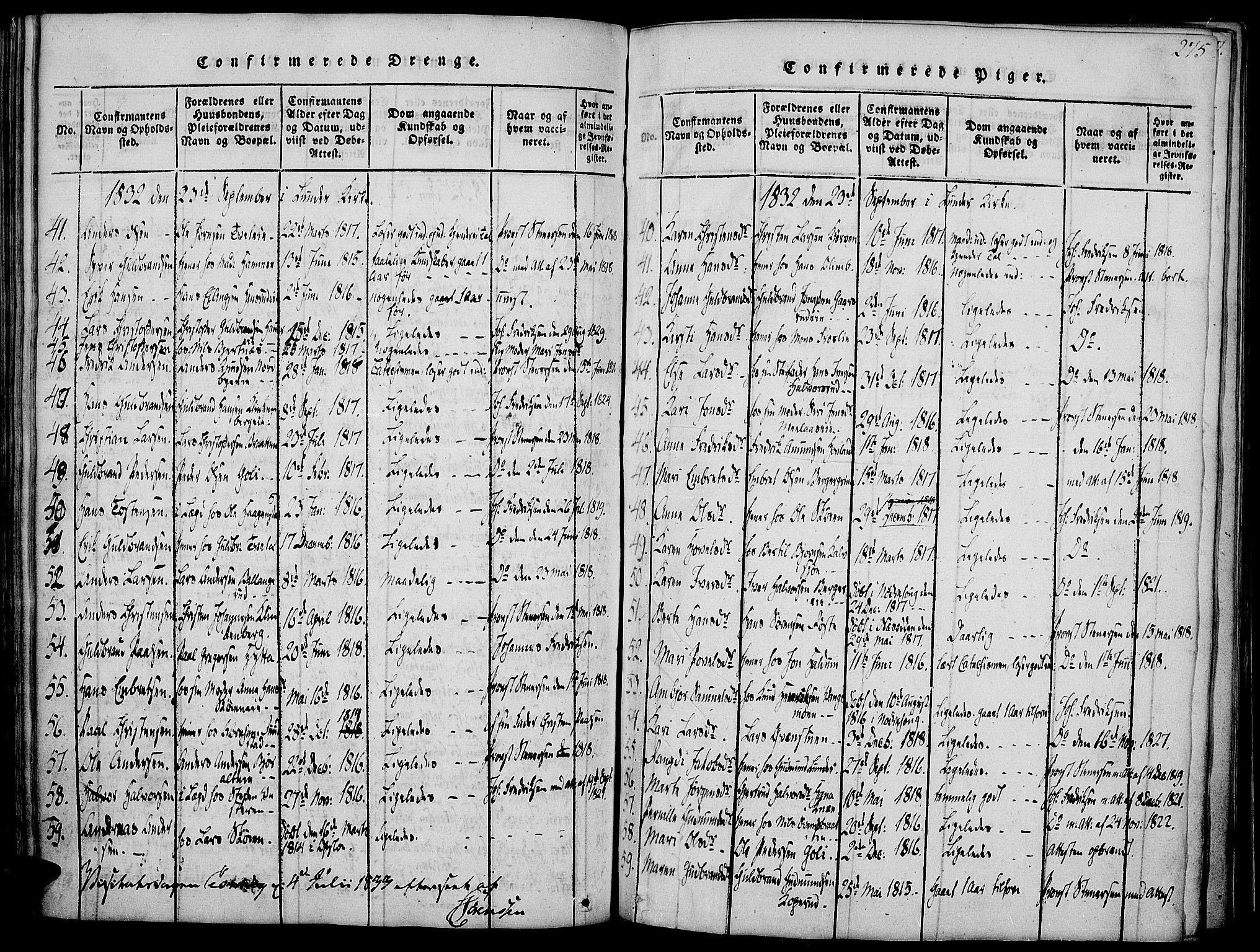 Jevnaker prestekontor, SAH/PREST-116/H/Ha/Haa/L0005: Parish register (official) no. 5, 1815-1837, p. 275