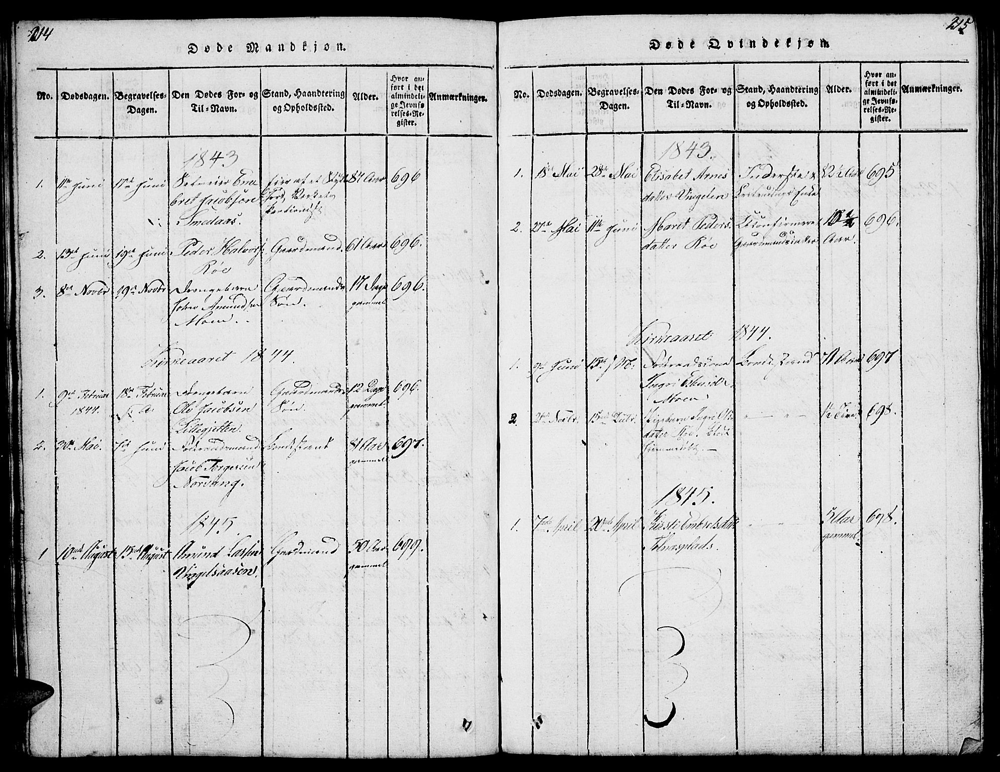Tolga prestekontor, SAH/PREST-062/L/L0003: Parish register (copy) no. 3, 1815-1862, p. 214-215