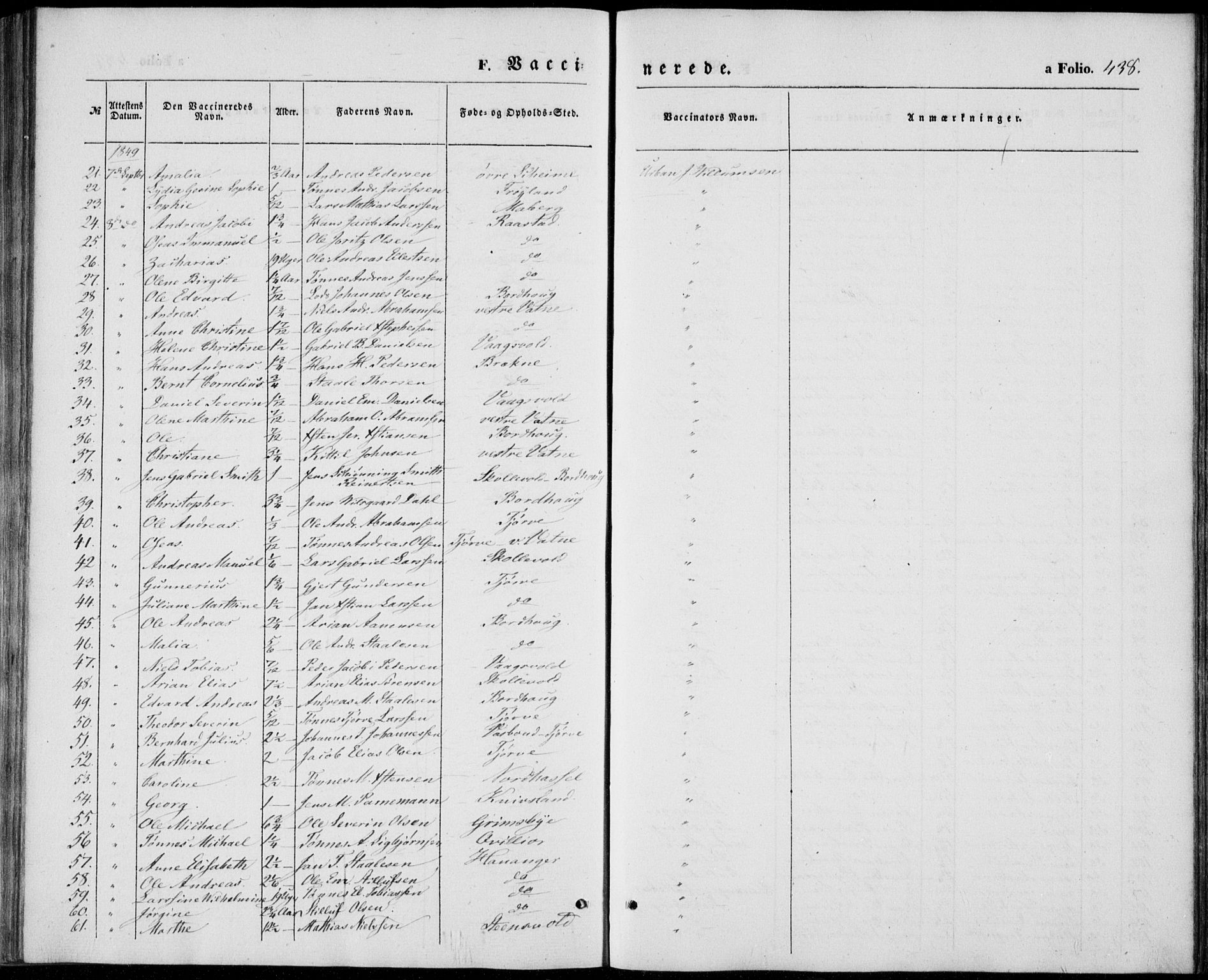 Lista sokneprestkontor, AV/SAK-1111-0027/F/Fb/L0002: Parish register (copy) no. B 2, 1847-1862, p. 438