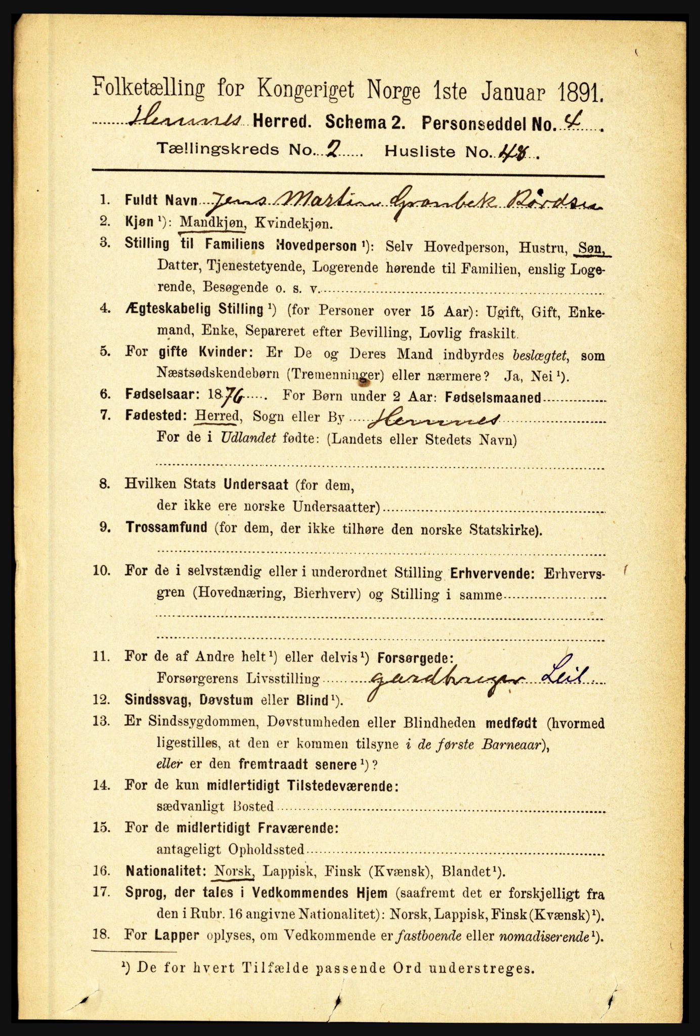 RA, 1891 census for 1832 Hemnes, 1891, p. 1557